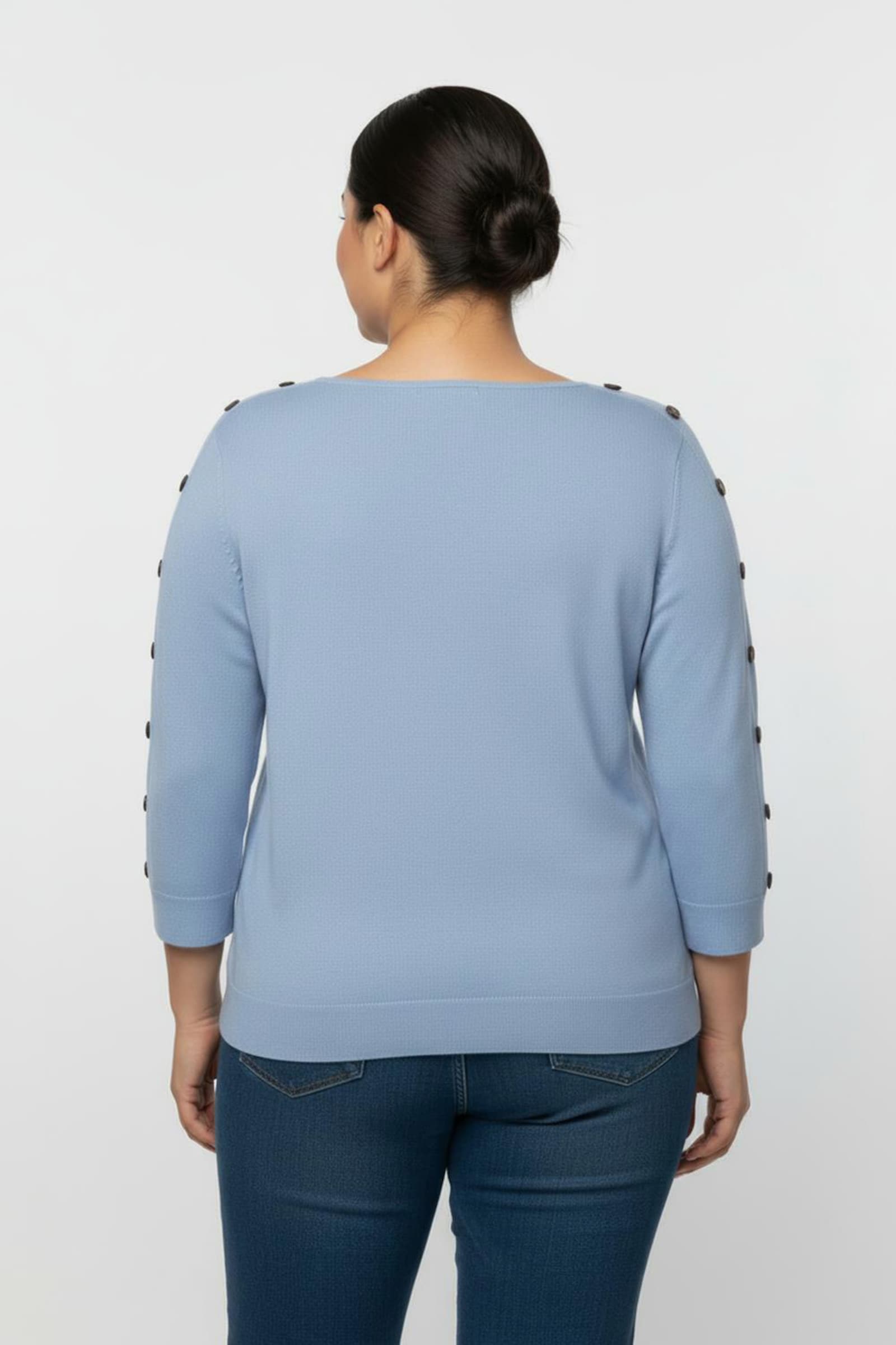 3/4 Arm-Pullover mit Zierknopf-Detail - bleu