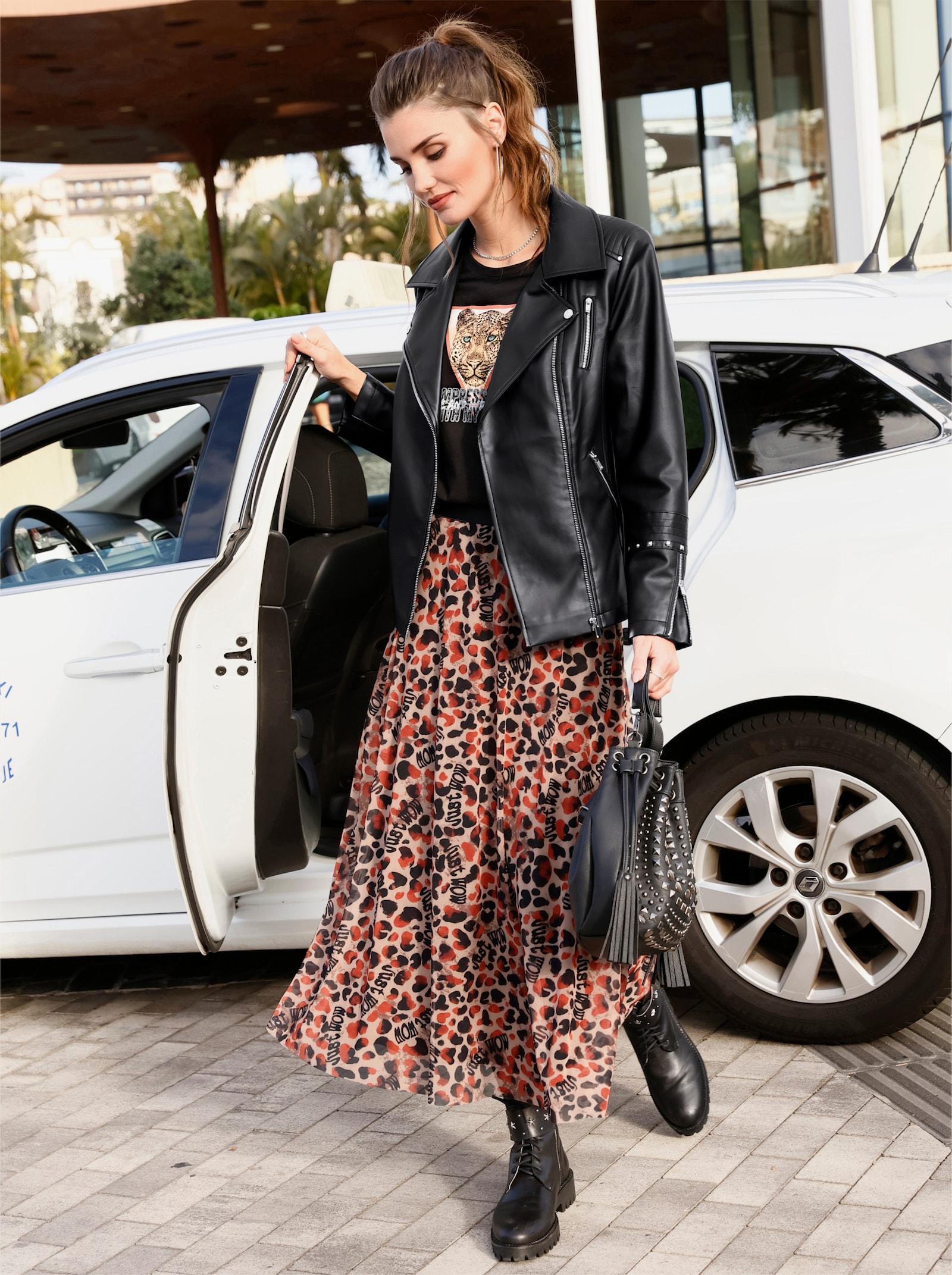 Lederimitatjacke im Biker-Look - schwarz