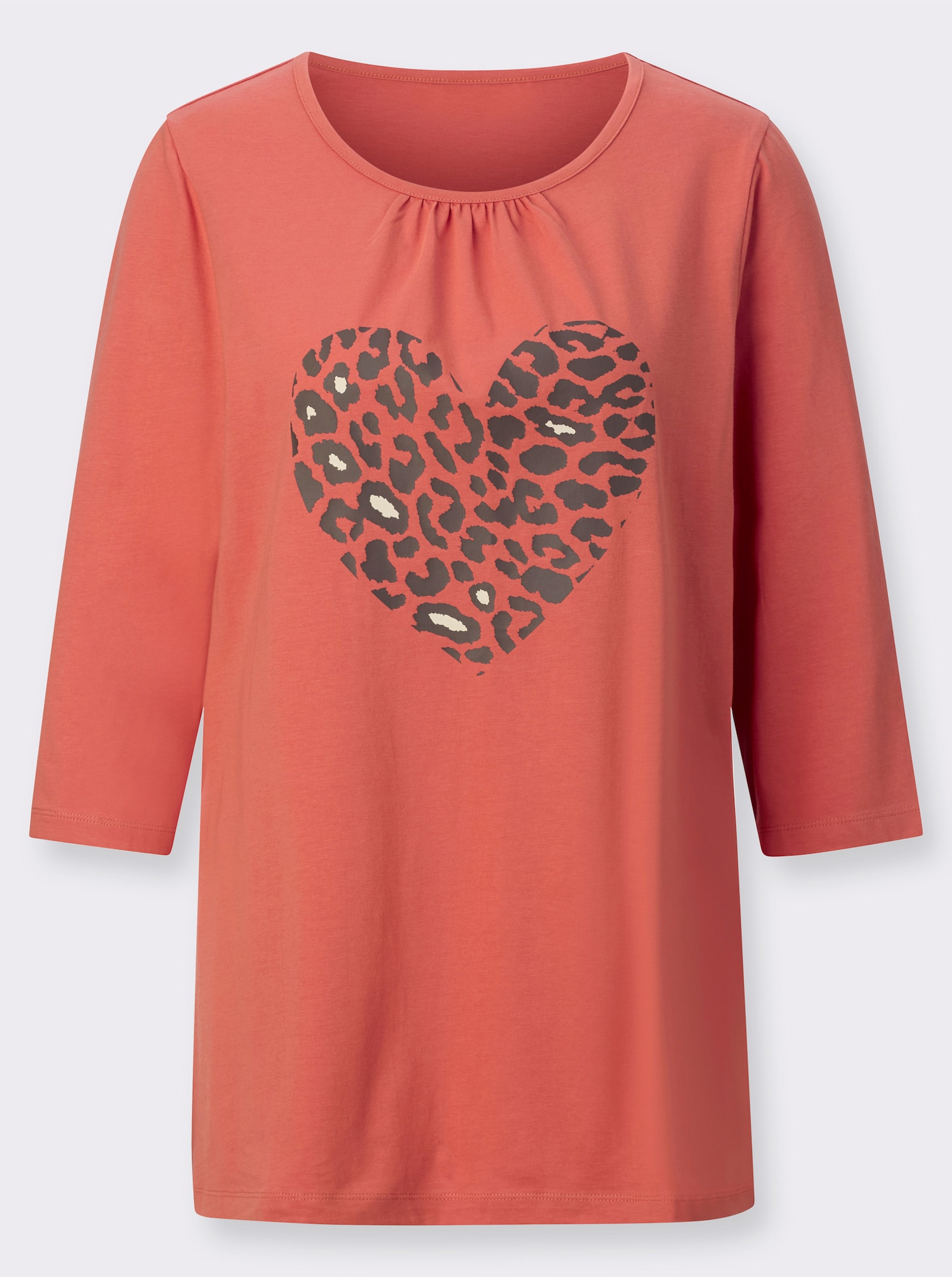 Lang shirt met hartmotief - terra/chocolade