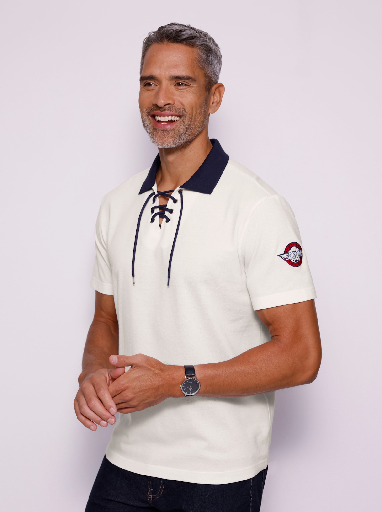 Polokošeľa, šnurovanie na výstrihu - svetlobéžová