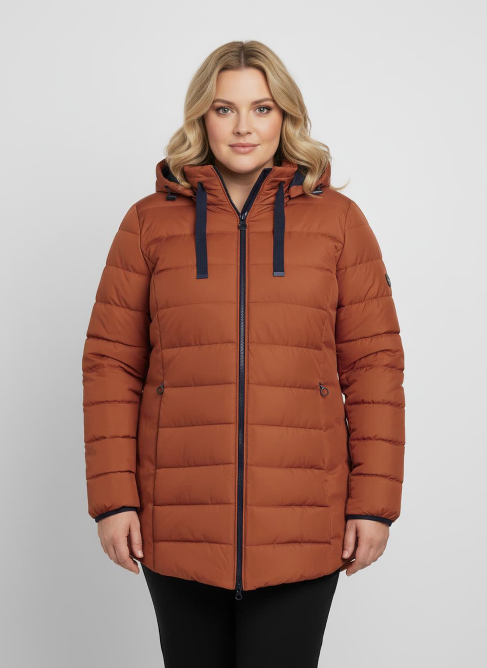 Steppjacke mit elastischer Kontrast-Paspelierung - rostrot