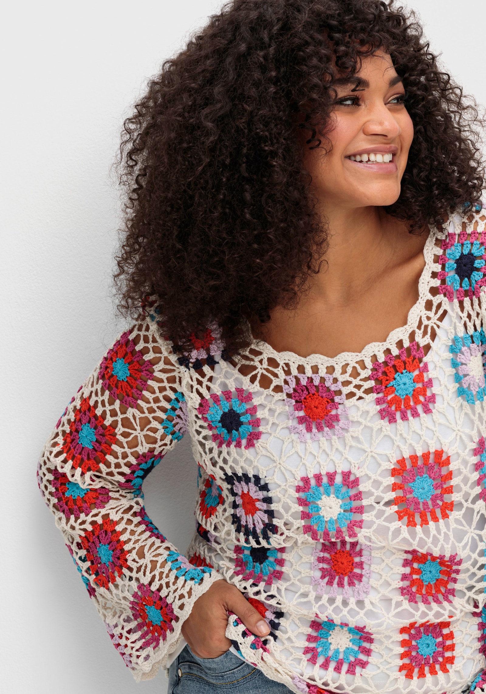 sheego by Joe Browns Strickpullover im Crochet-Muster - offwhite