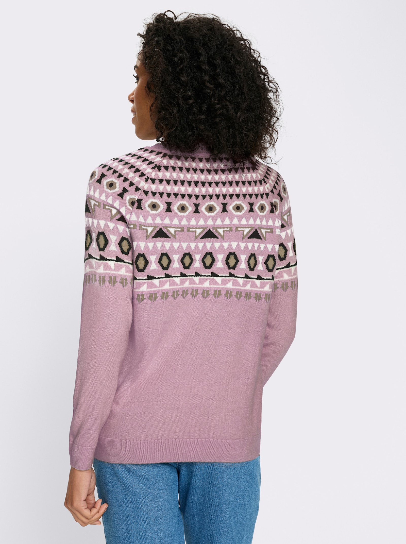 Norwegerpullover mit Raglanärmeln - mauve-ecru-gemustert