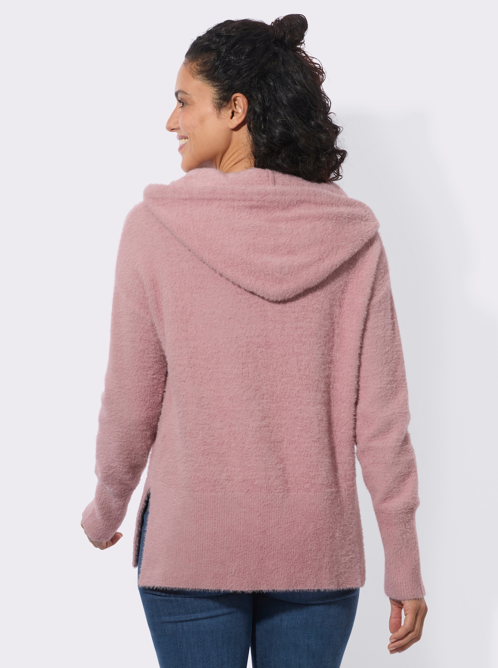 Kapuzenpullover aus haarigem Effektgarn - hortensie