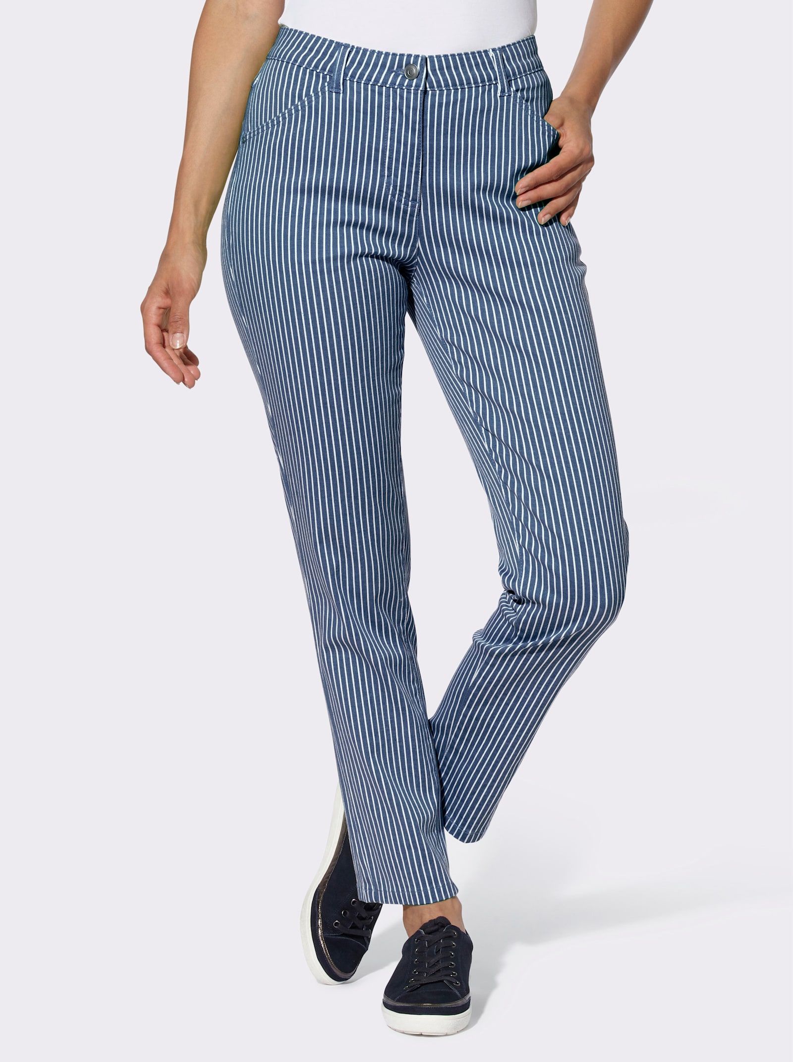 Jeans van twill - jeansblauw/wit gestreept