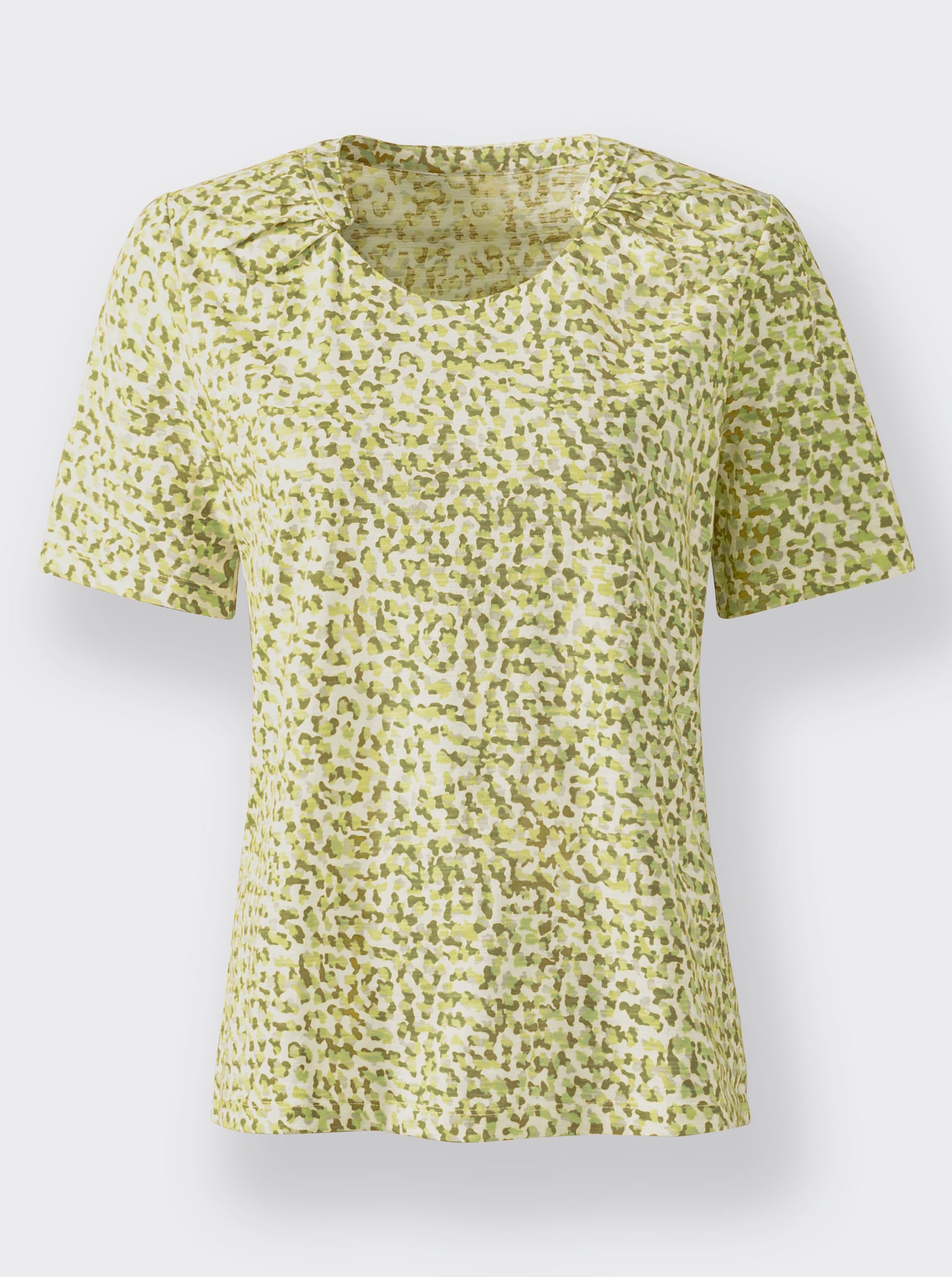 Print-Shirt mit Falten-Verzierung am Ausschnitt - pistazie-bedruckt