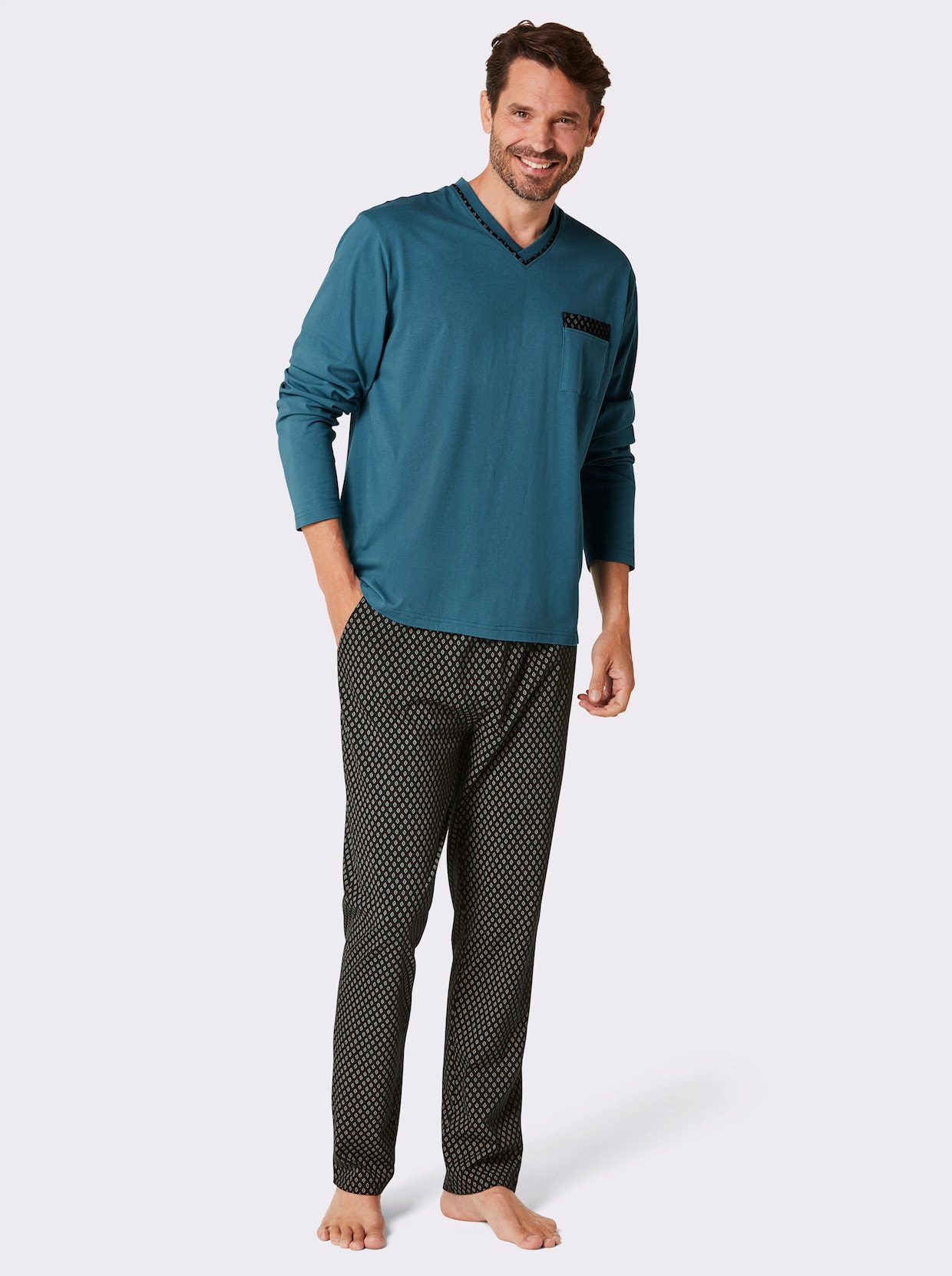 wäschepur men Pyjama - topaas/zwart gedessineerd