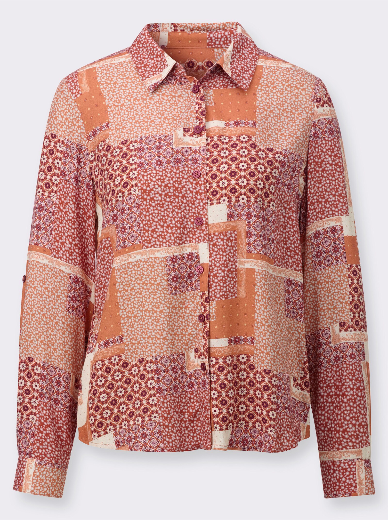 Druckbluse - champagner-papaya-bedruckt