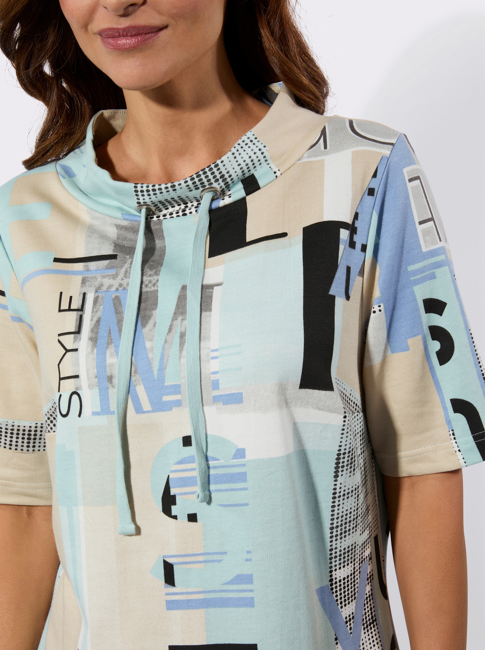 Jerseykleid mit Lettering-Print - bleu-sand-bedruckt