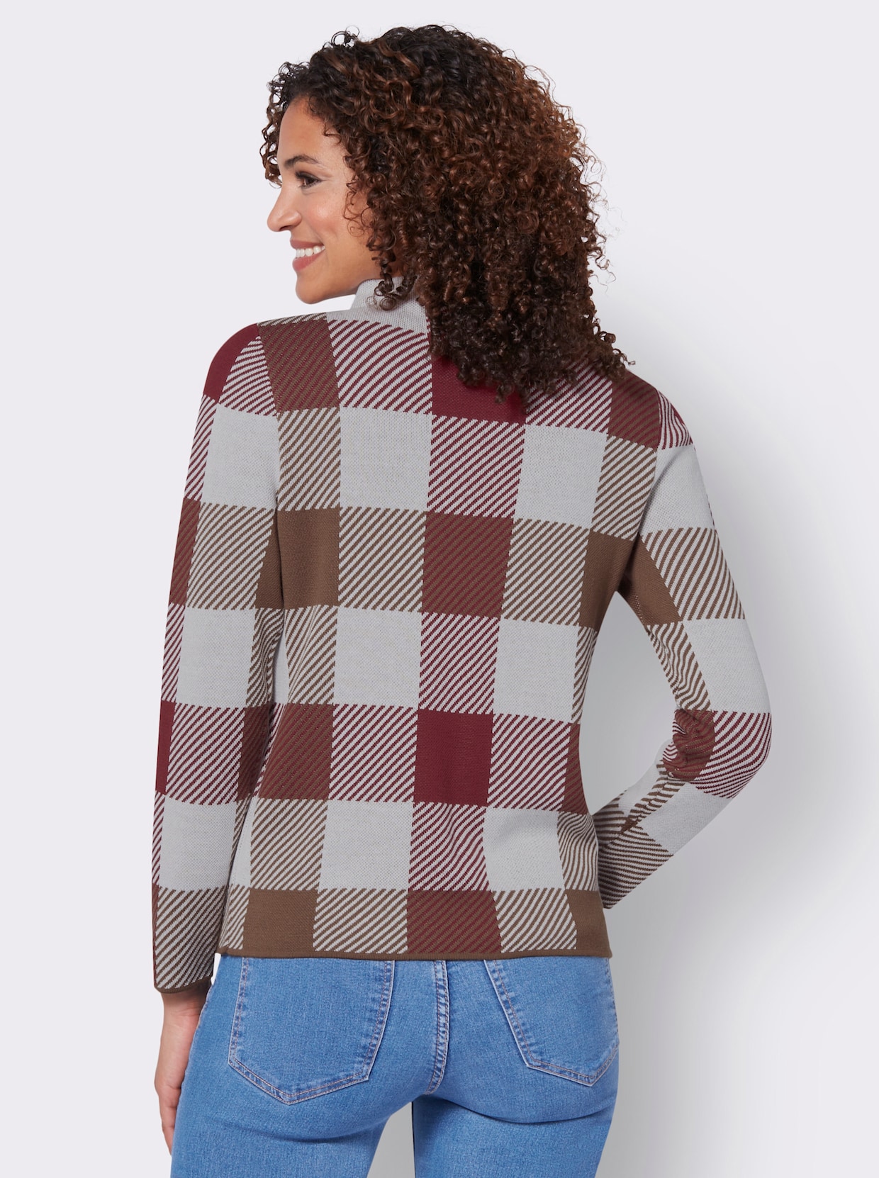 Pullover met lange mouwen - donkerrood/ecru gedessineerd