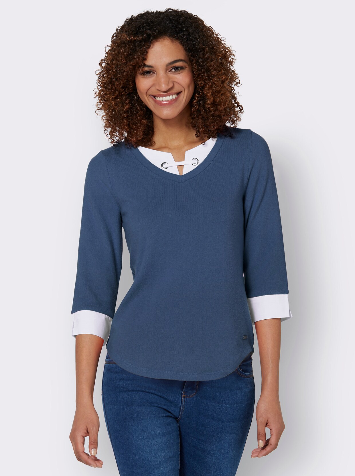2-in-1-shirt - jeansblauw/wit