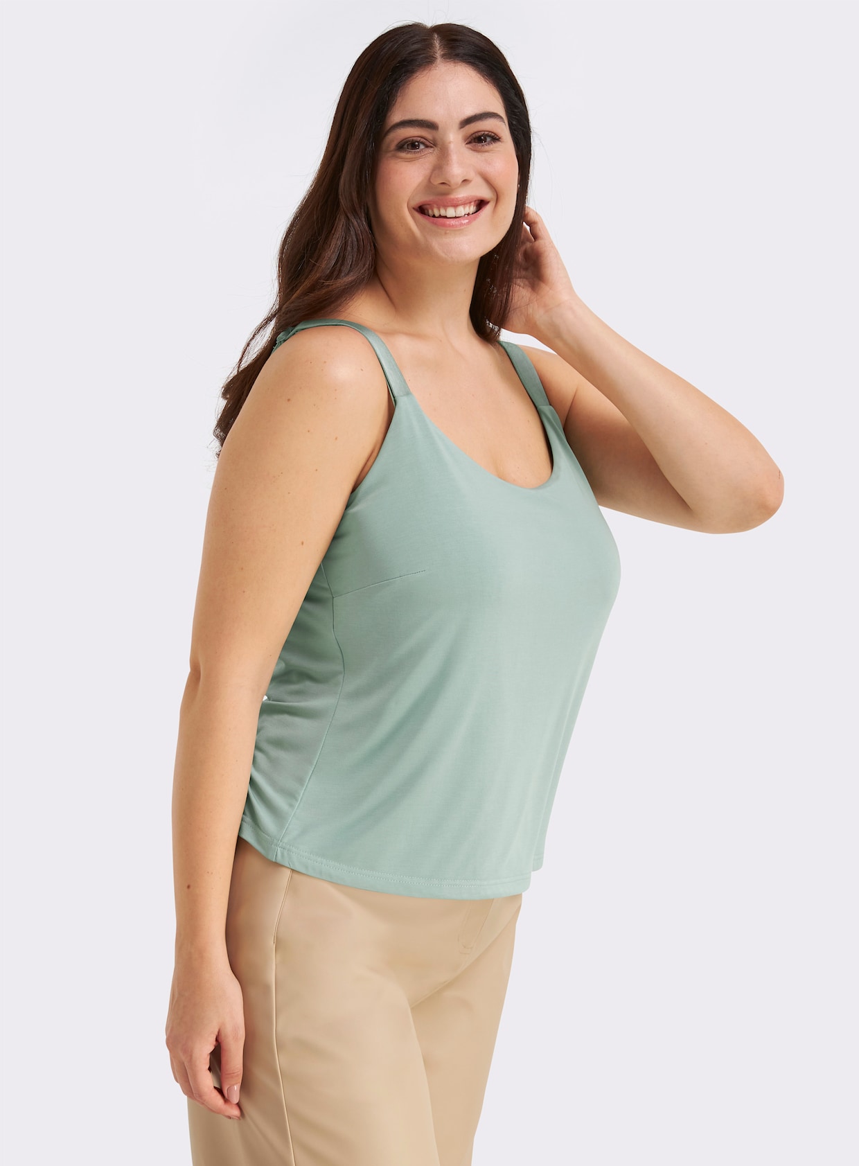 sheego Spaghettitop mit tiefem Rundhalsausschnitt - kalkmint