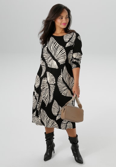 Aniston PLUS Jerseykleid - schwarz-offwhite
