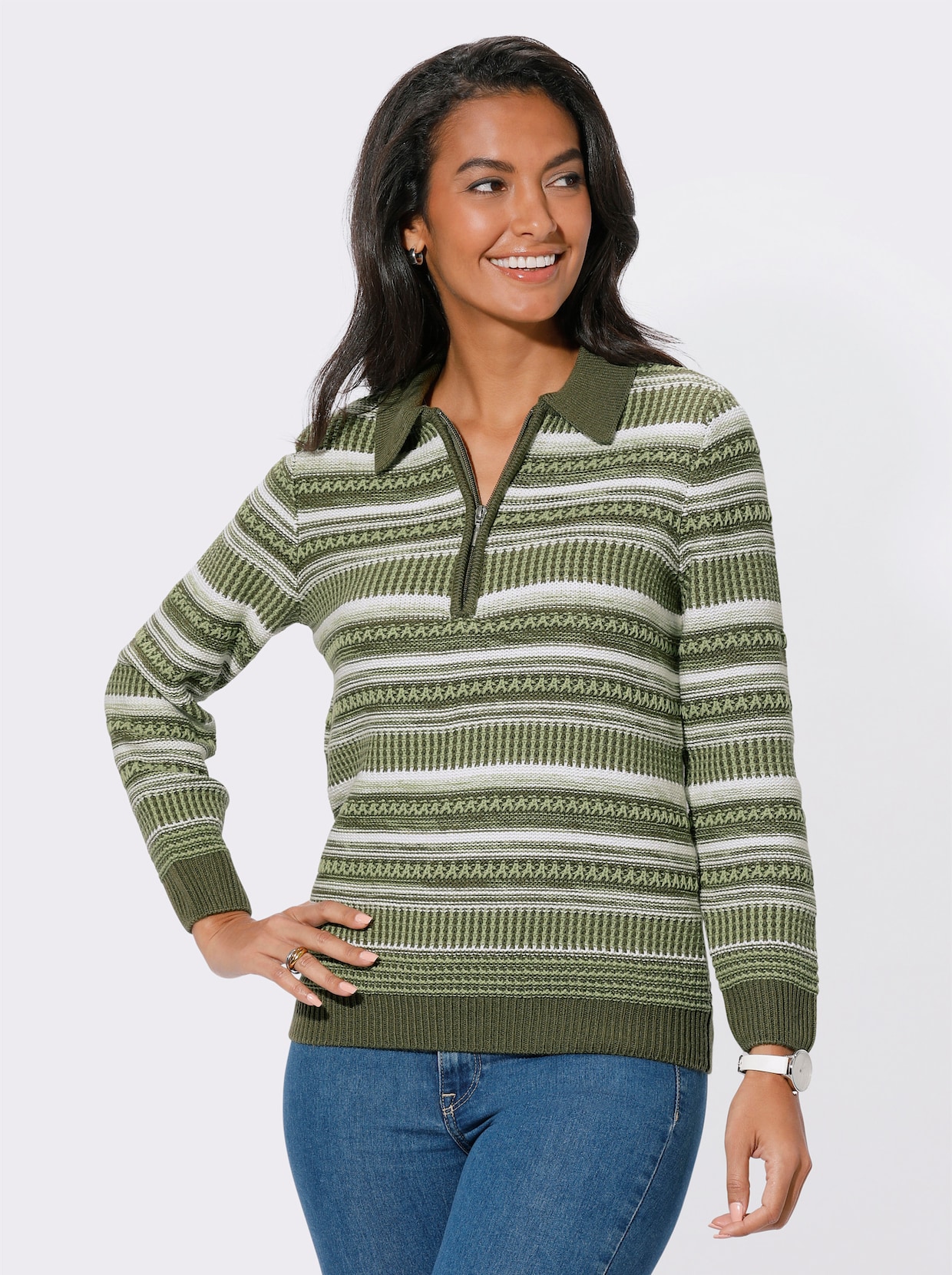 Pullover - khaki-ecru-gemustert