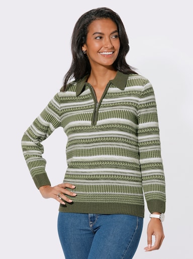 Pullover - khaki-ecru-gemustert