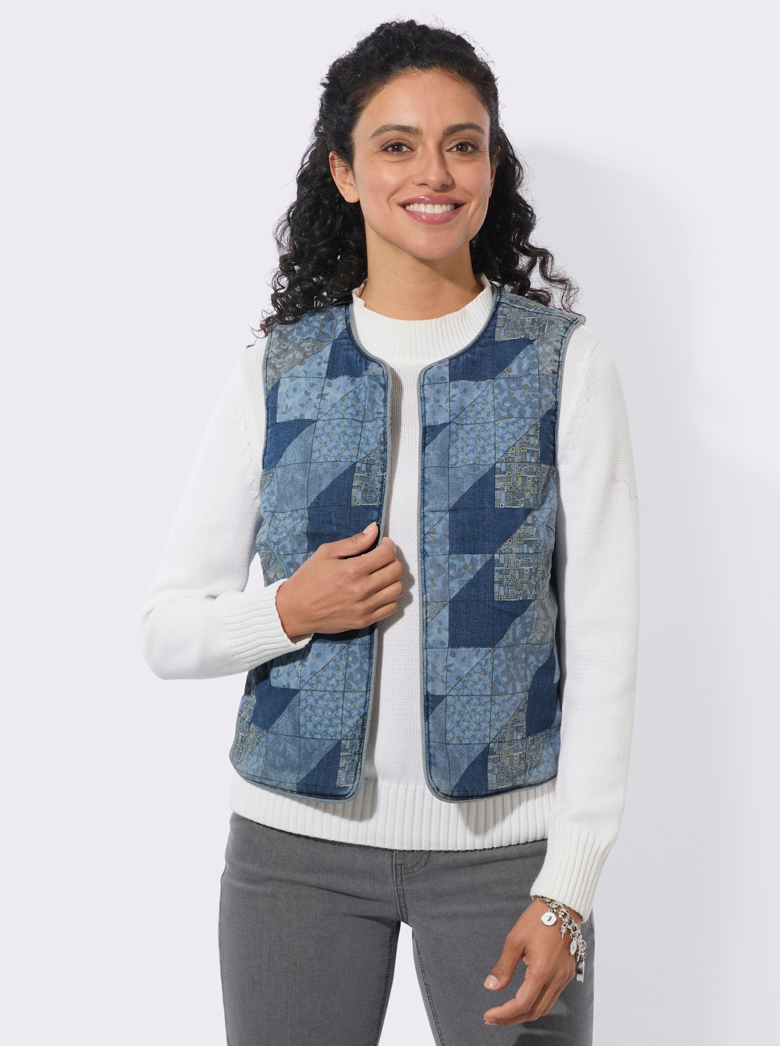 Wendeweste in Patch-Optik - jeansblau-gemustert