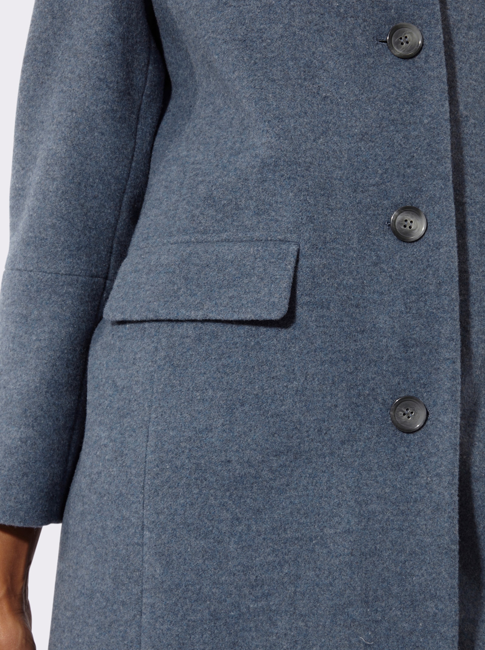 Wollmantel mit extravagantem Kragen - rauchblau-meliert