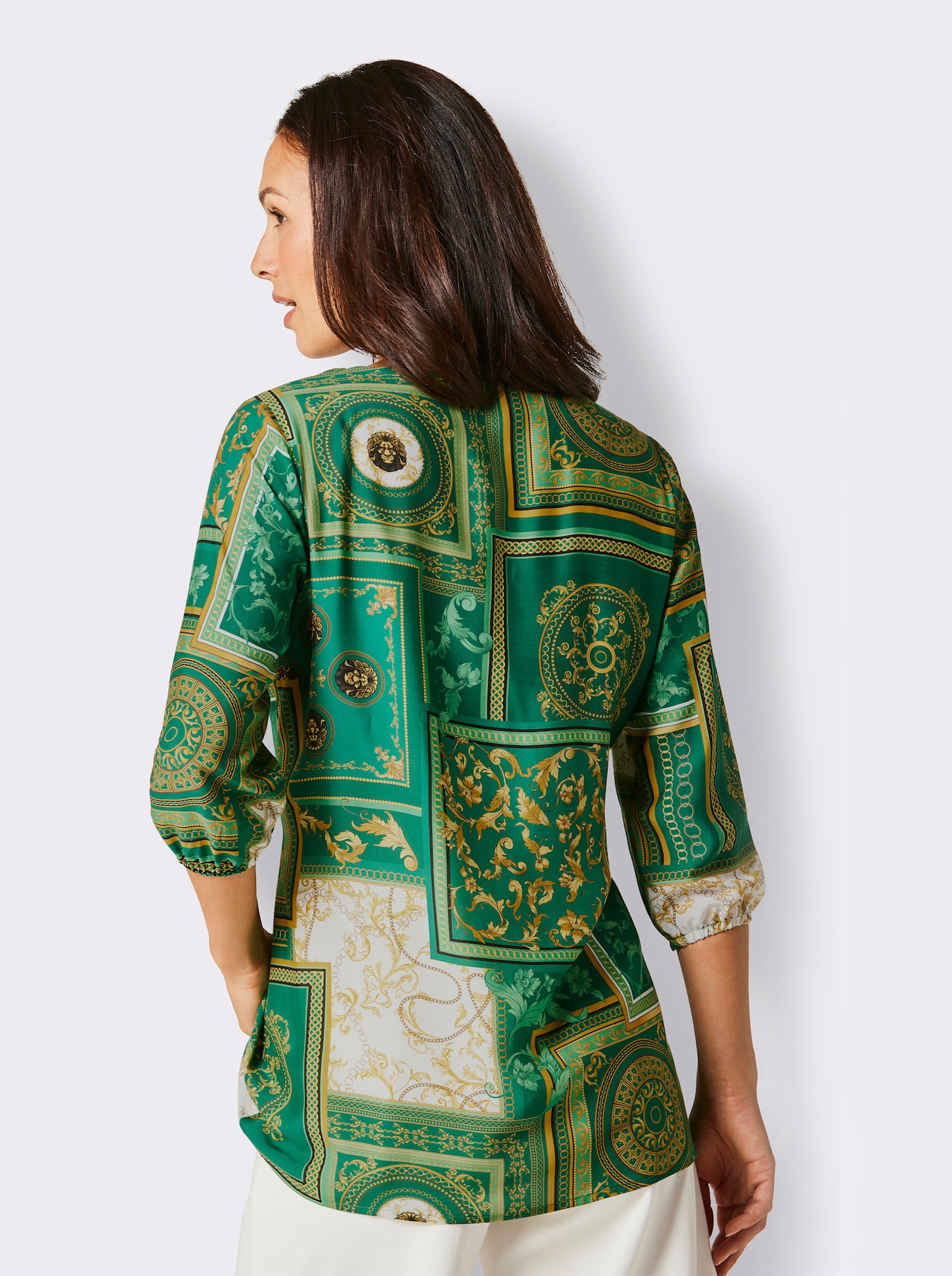 CREATION L PREMIUM Tunika in hochwertigem Seidenmix - grün-gelb-bedruckt