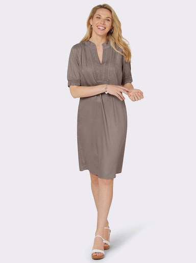 Webkleid mit Rüschen - taupe