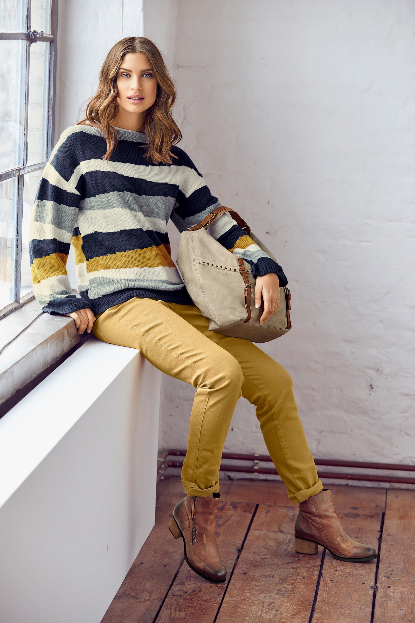 heine Broek met smalle pijpen in casual look - goudgeel