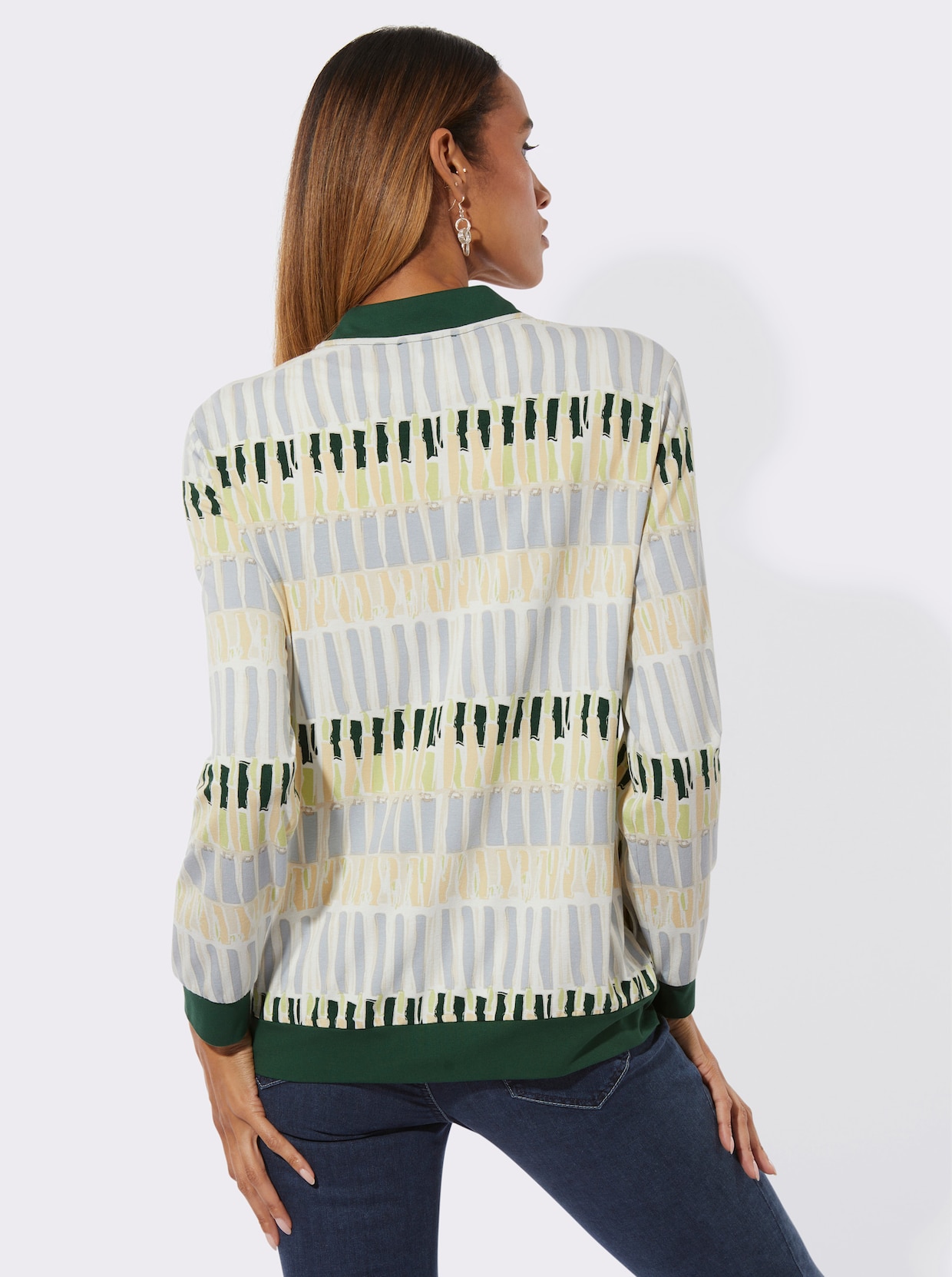 Shirtjacke mit Stehkragen - ecru-moos-bedruckt