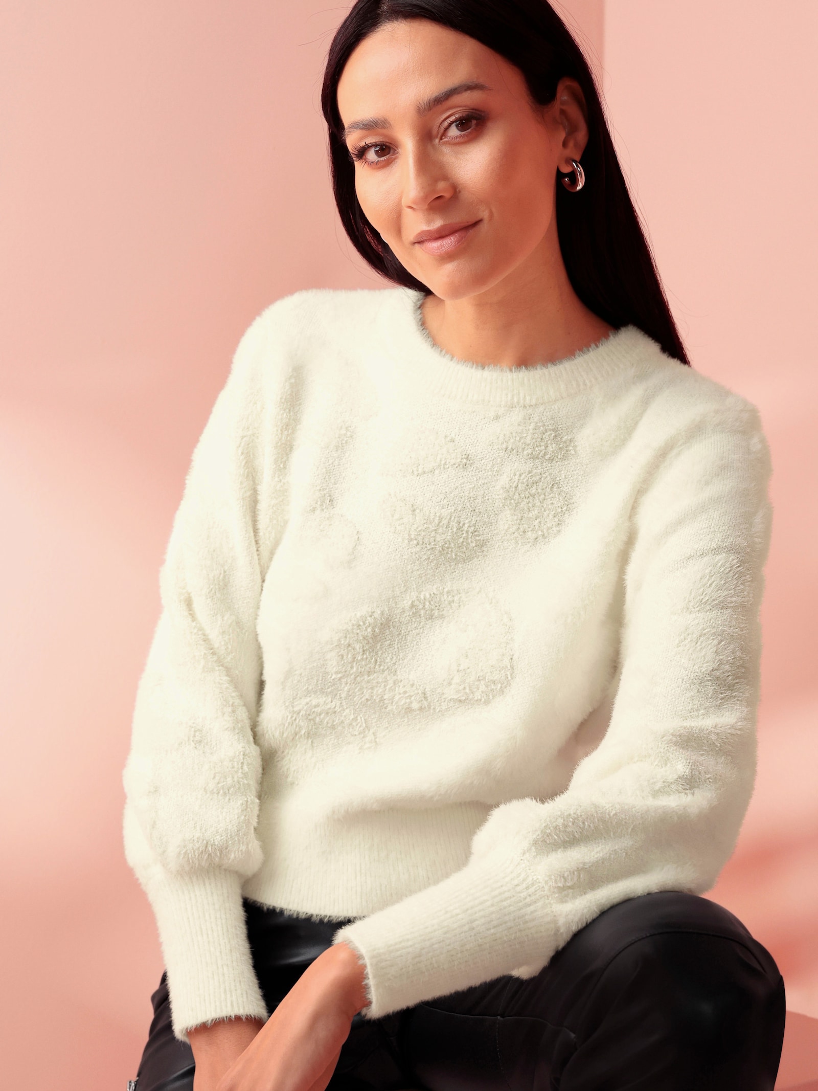 heine Gebreide pullover met ballonmouwen - champagne