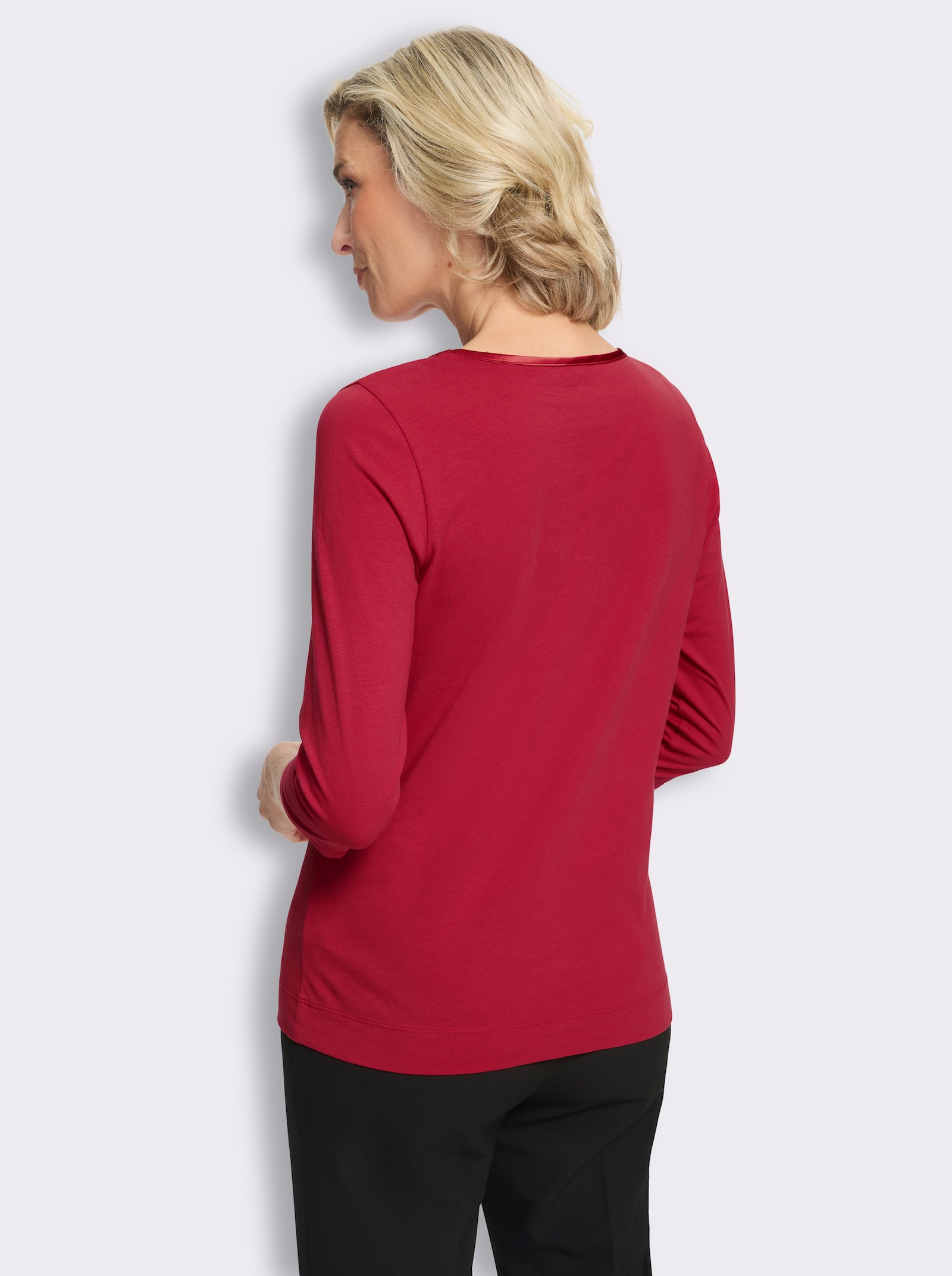 3/4-Arm-Shirt mit Satin-Paspelierung - erdbeere