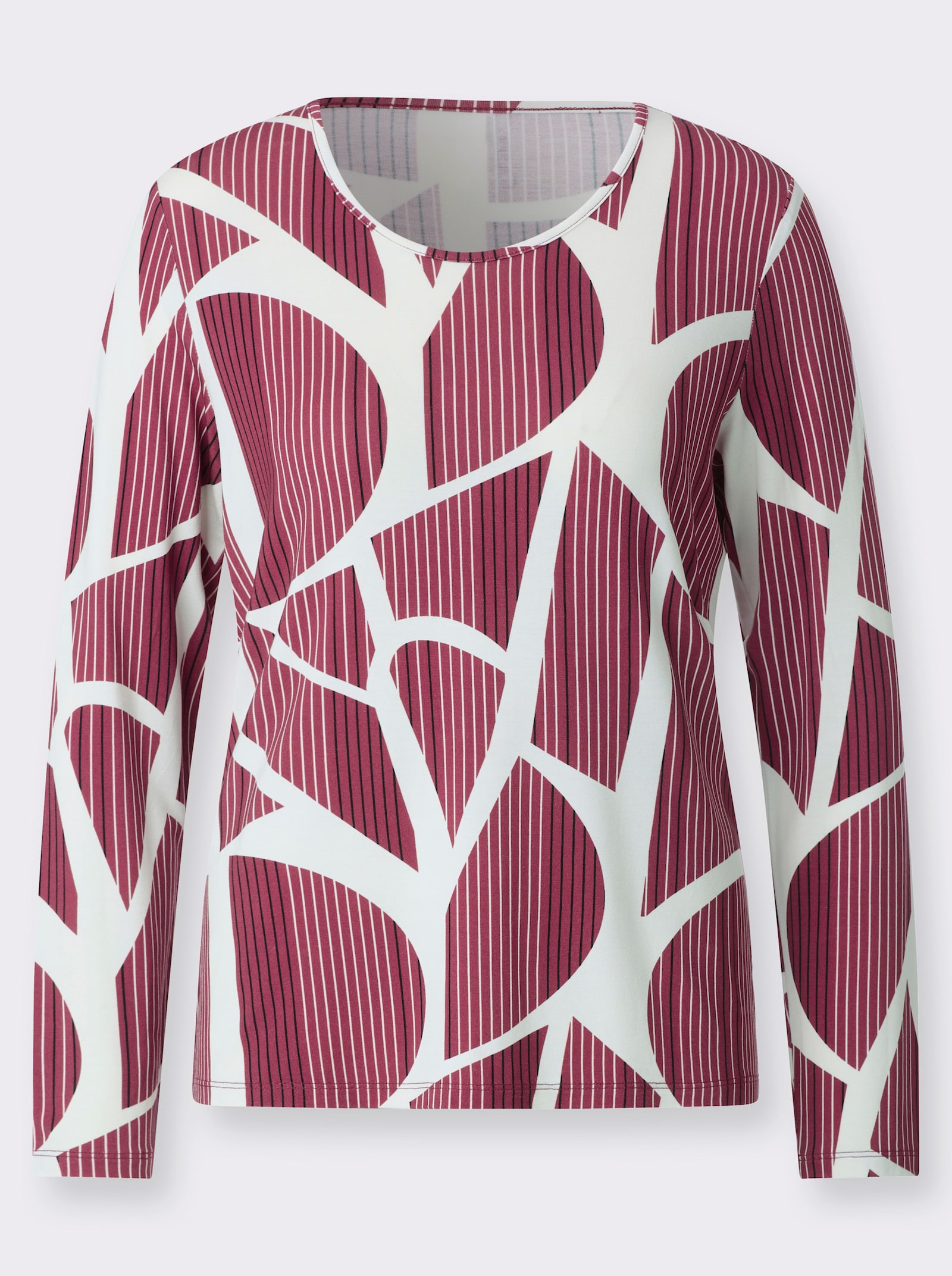 Rundhalsshirt mit Grafik-Muster - bordeaux-ecru-bedruckt