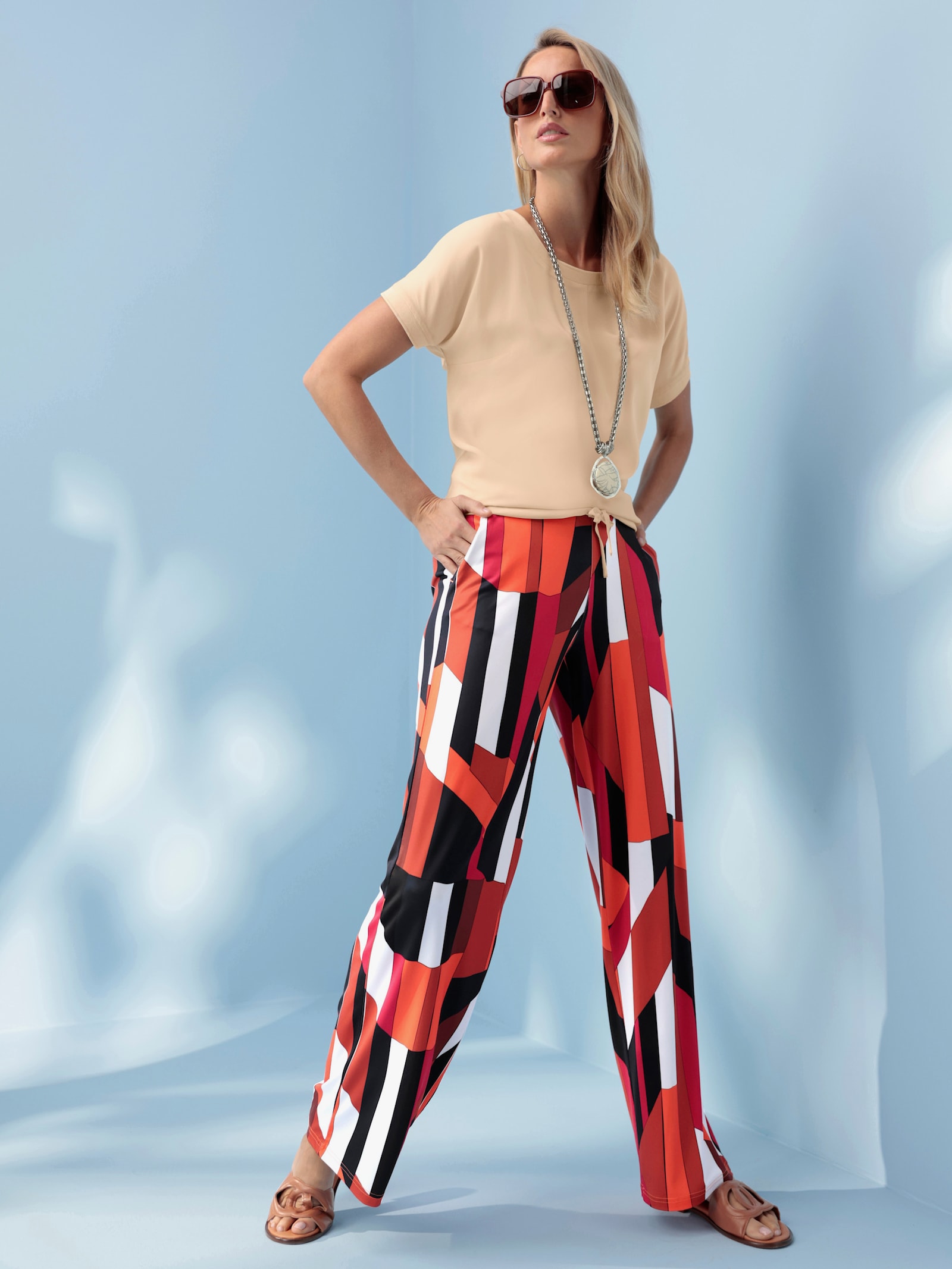 heine Pantalon imprimé - orange-marine imprimé