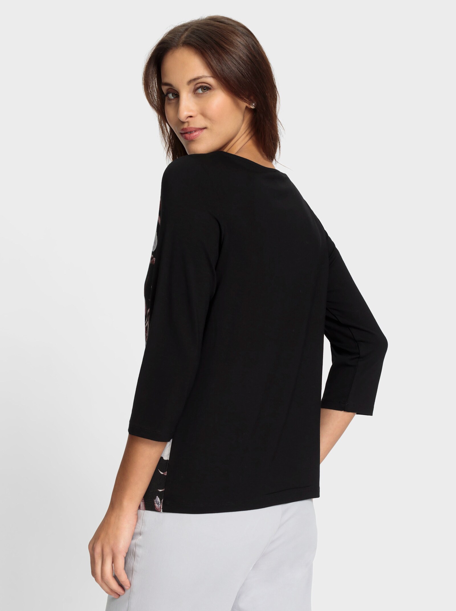 3/4-Arm-Shirt mit Glitzersteinchen - schwarz-flieder-bedruckt