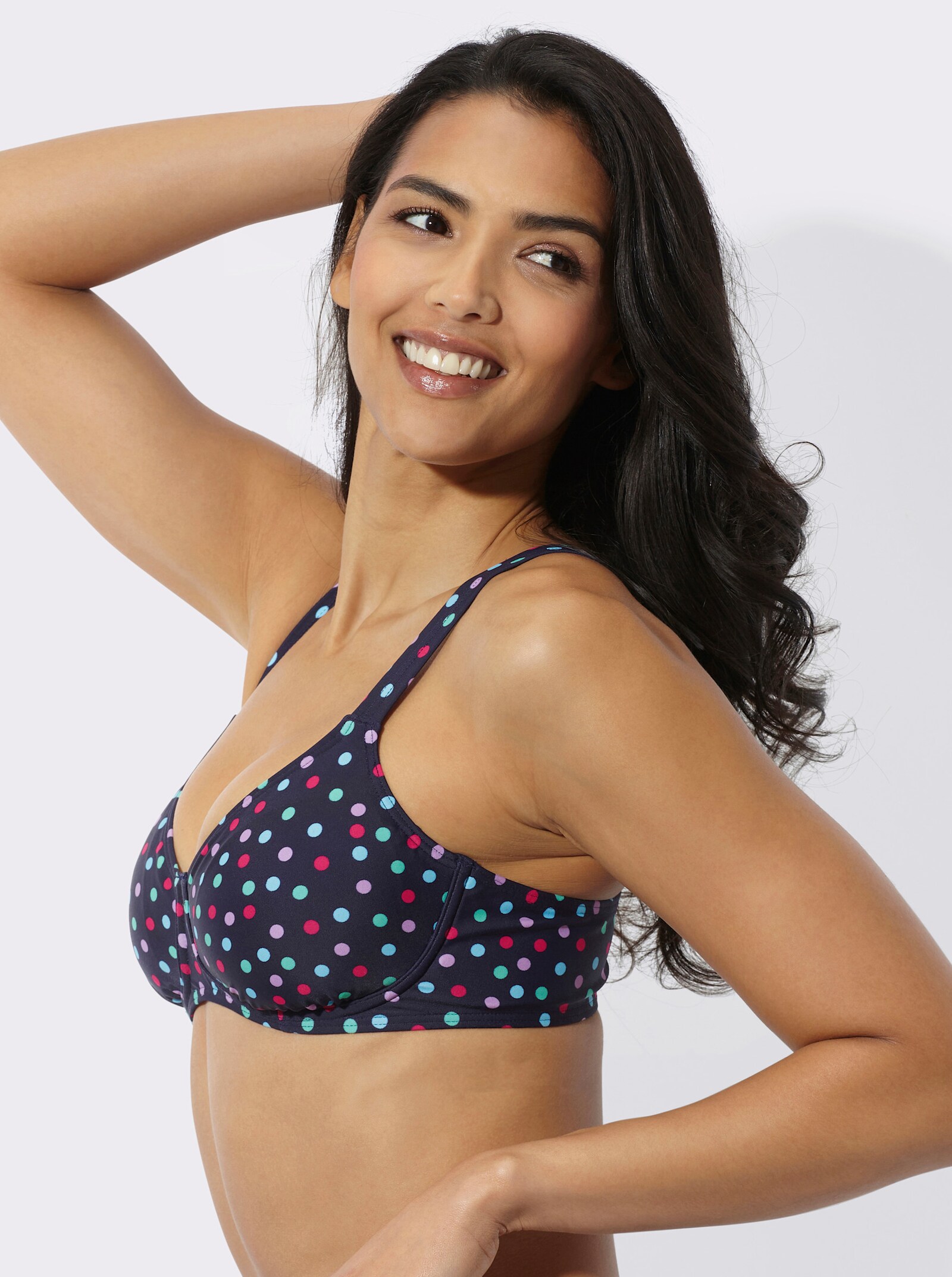Bikinitop met stippendessin - marine/pink geprint