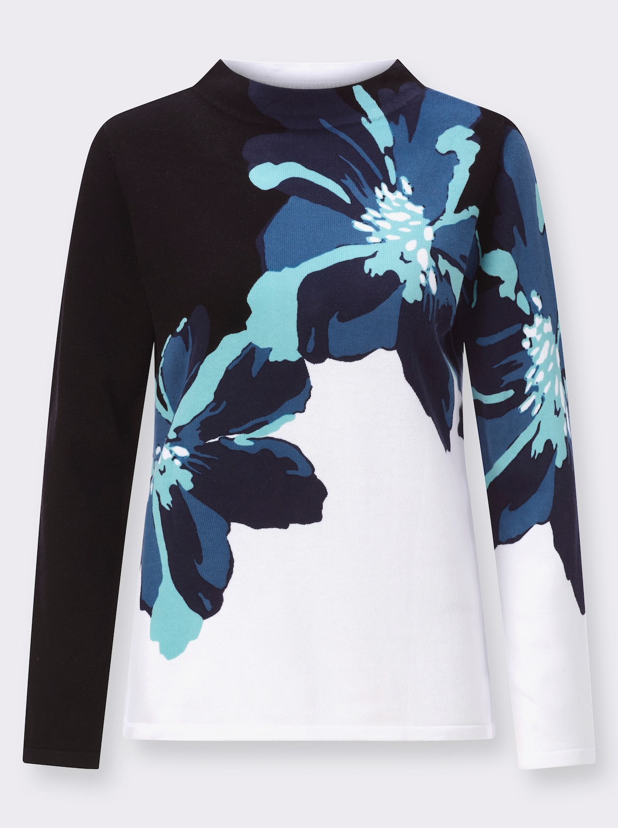 Pullover met lange mouwen - zwart/aquamarijn bedrukt
