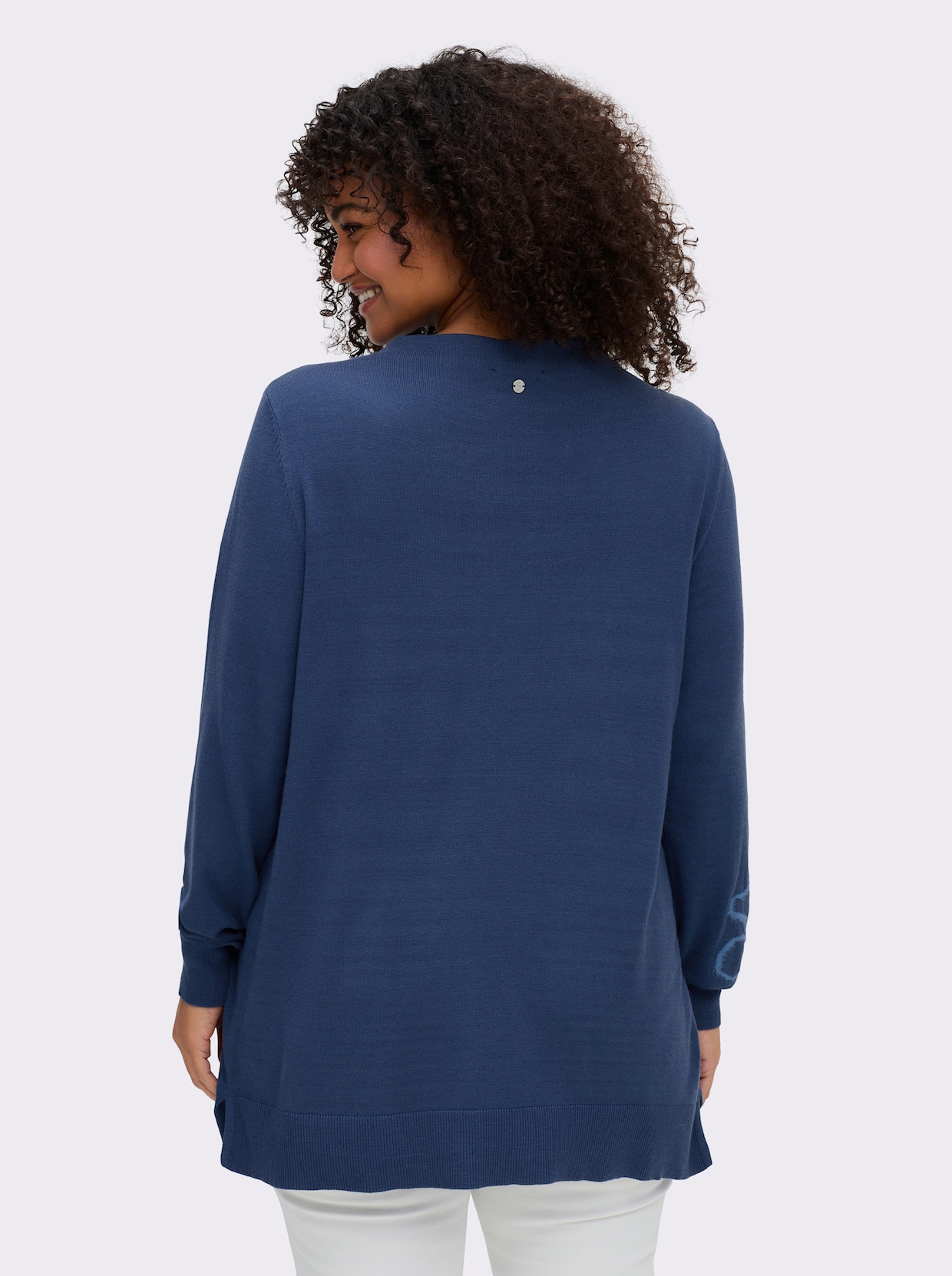 sheego Pullover - jeansblau-gemustert