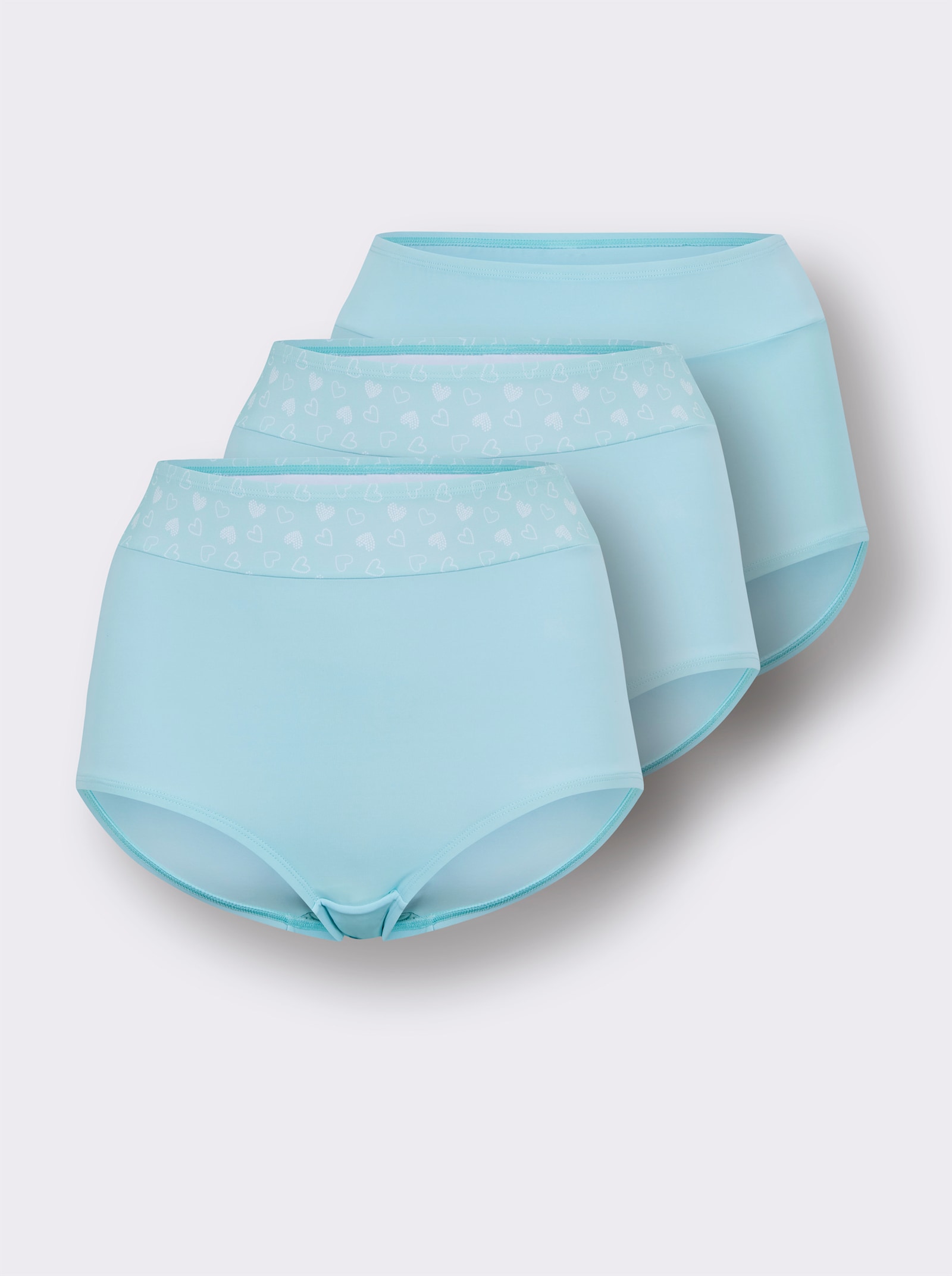 wäschepur Taillenslip mit Baumwoll-Zwickel - 2x mint-weiß-bedruckt + 1x mint
