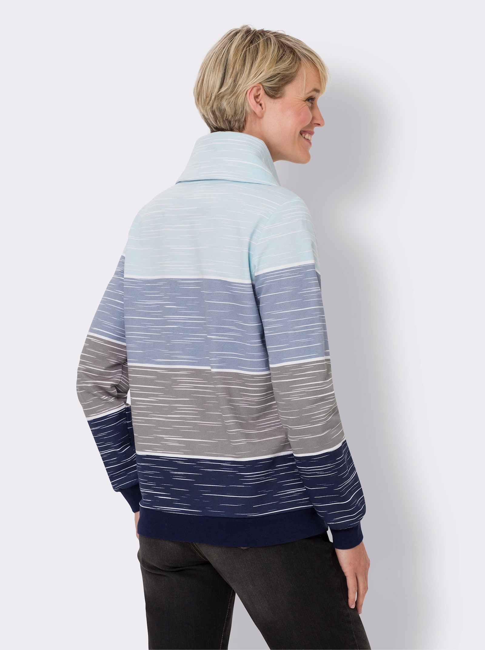 Sweatshirt mit überlappendem Rollkragen - marine-hellblau-bedruckt