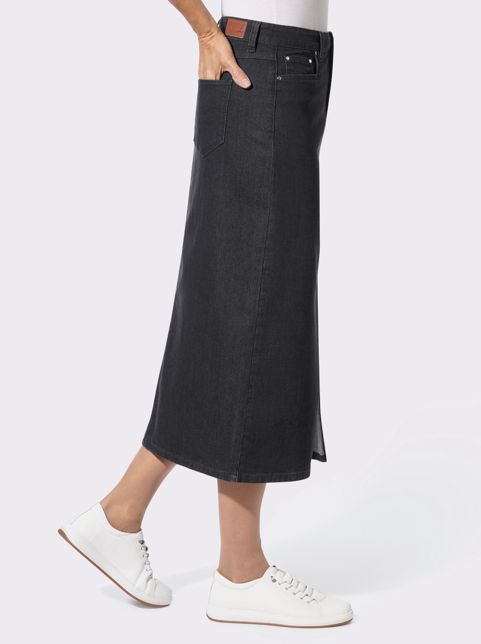 Jeansrock mit verdecktem Gehschlitz, wärmend - black-denim