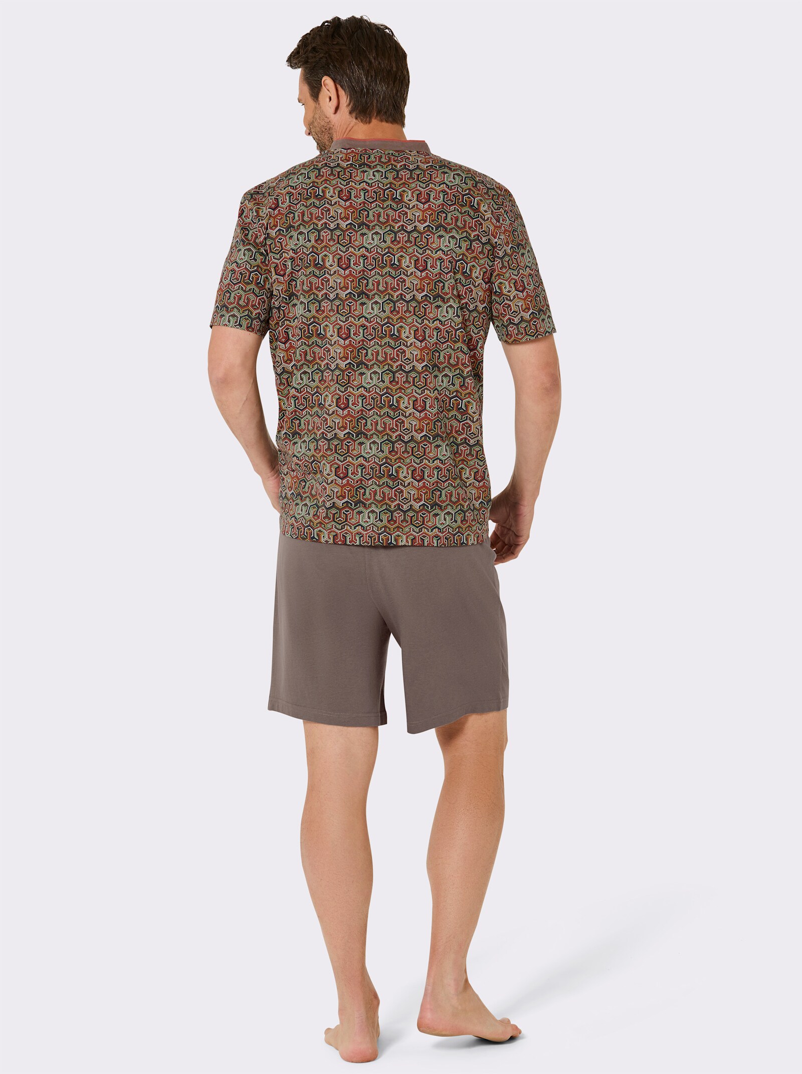 wäschepur men Shorty mit Dehnbund-Hose - terra-dunkeltaupe-bedruckt