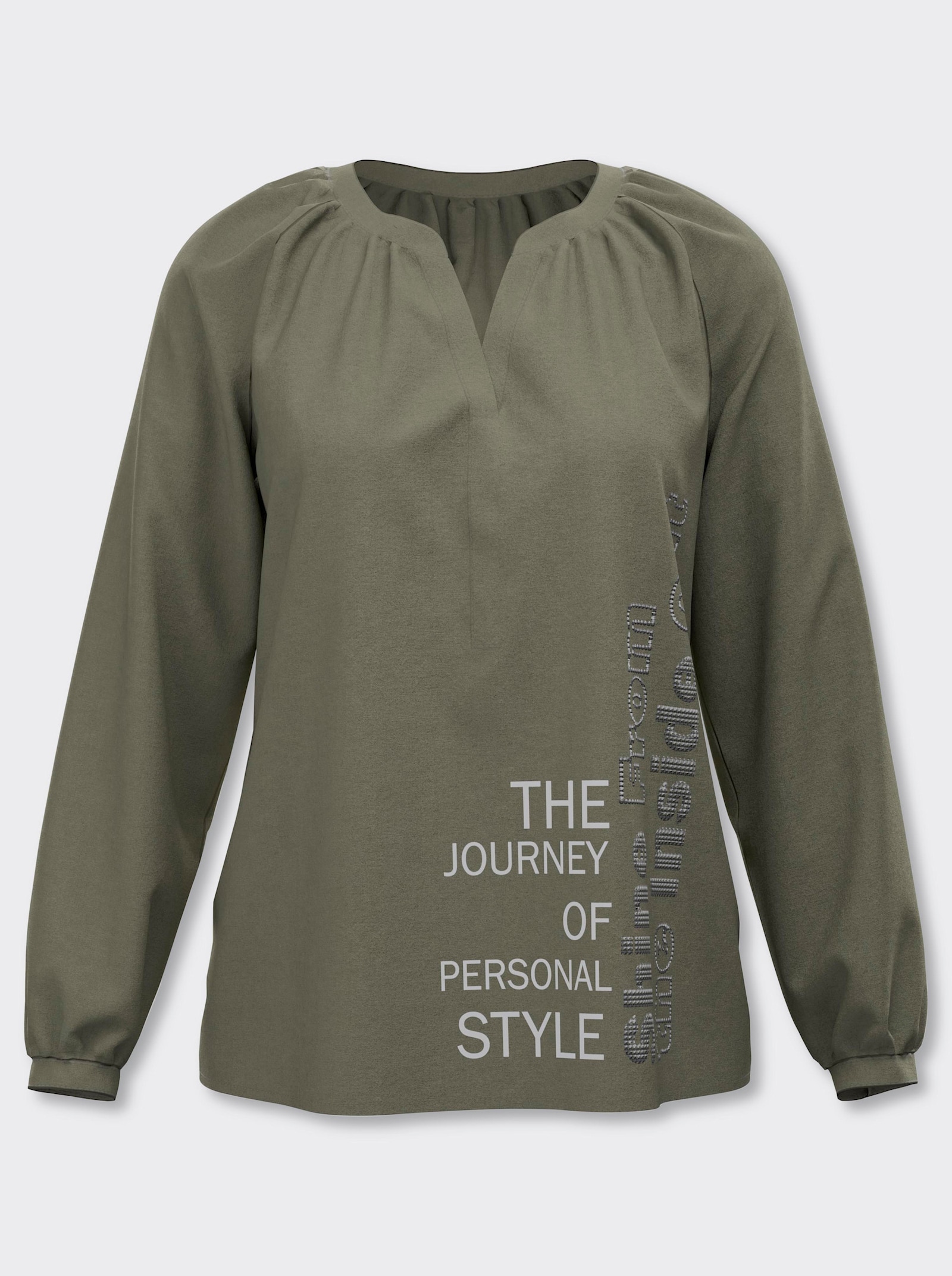 heine Schlupfbluse mit Schriftzug - moos-ecru