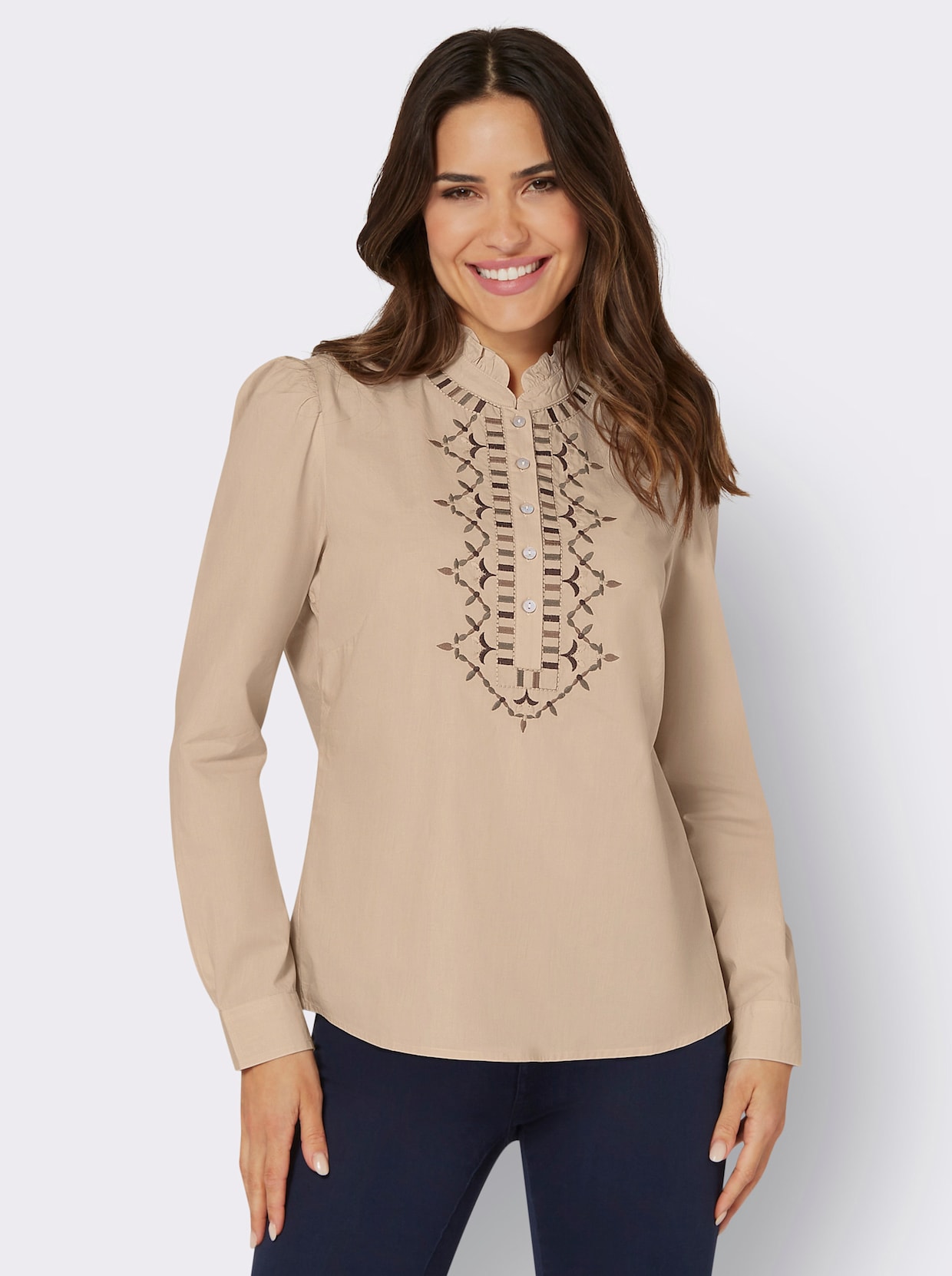 Blouse met lange mouwen - ivoor/chocolade