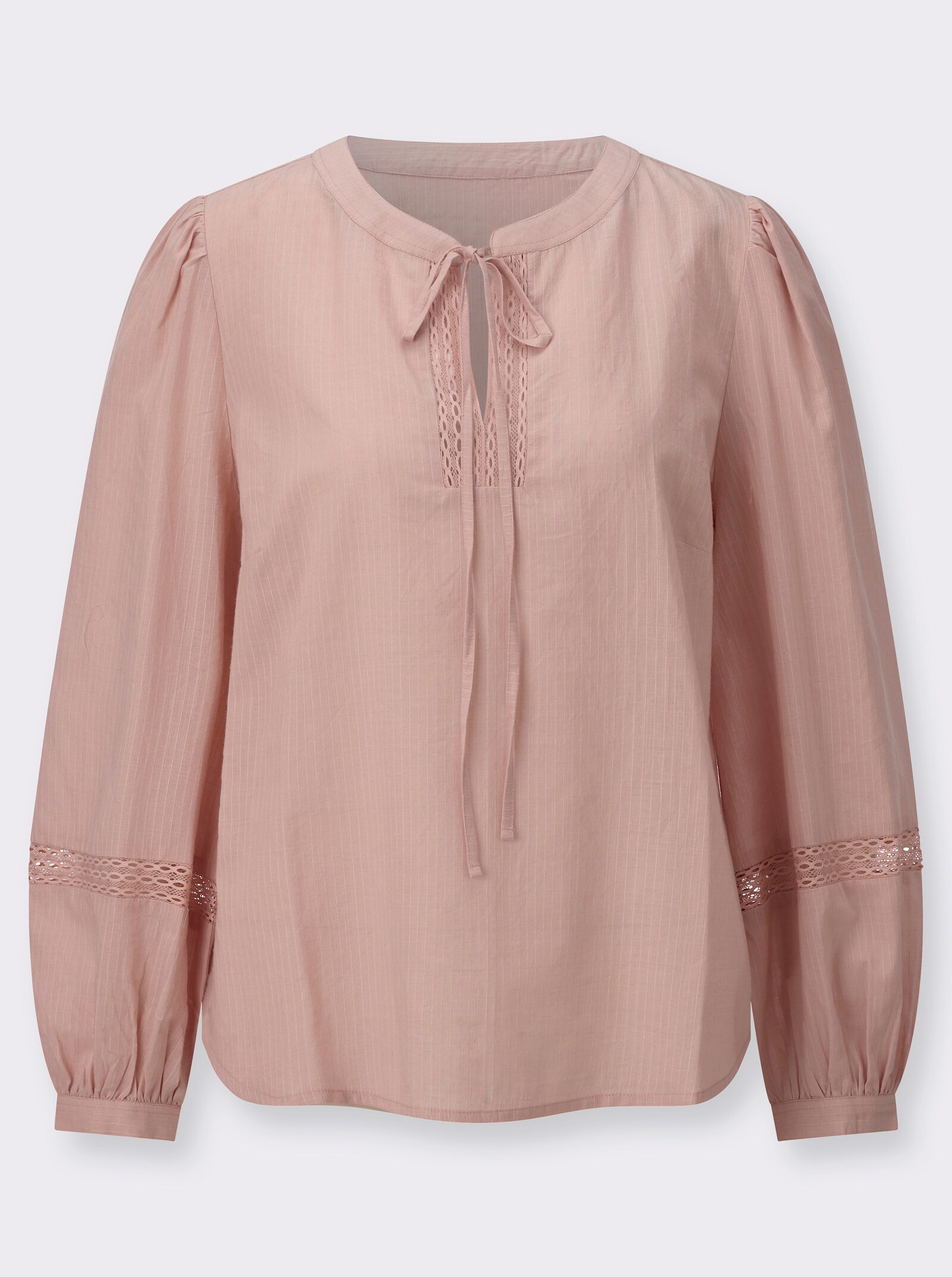 Baumwollbluse mit abgerundetem Saum - puder