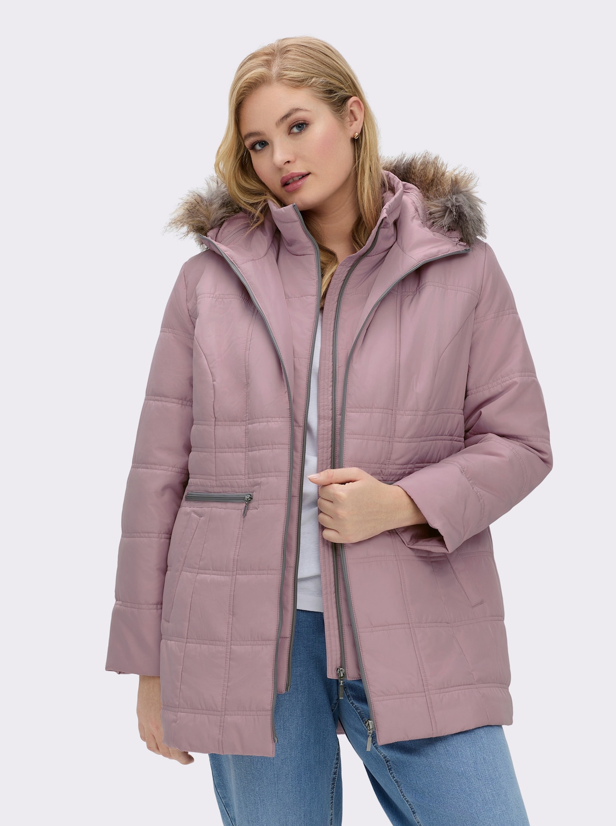 Steppjacke mit abnehmbarer Kapuze, wattiert - mauve