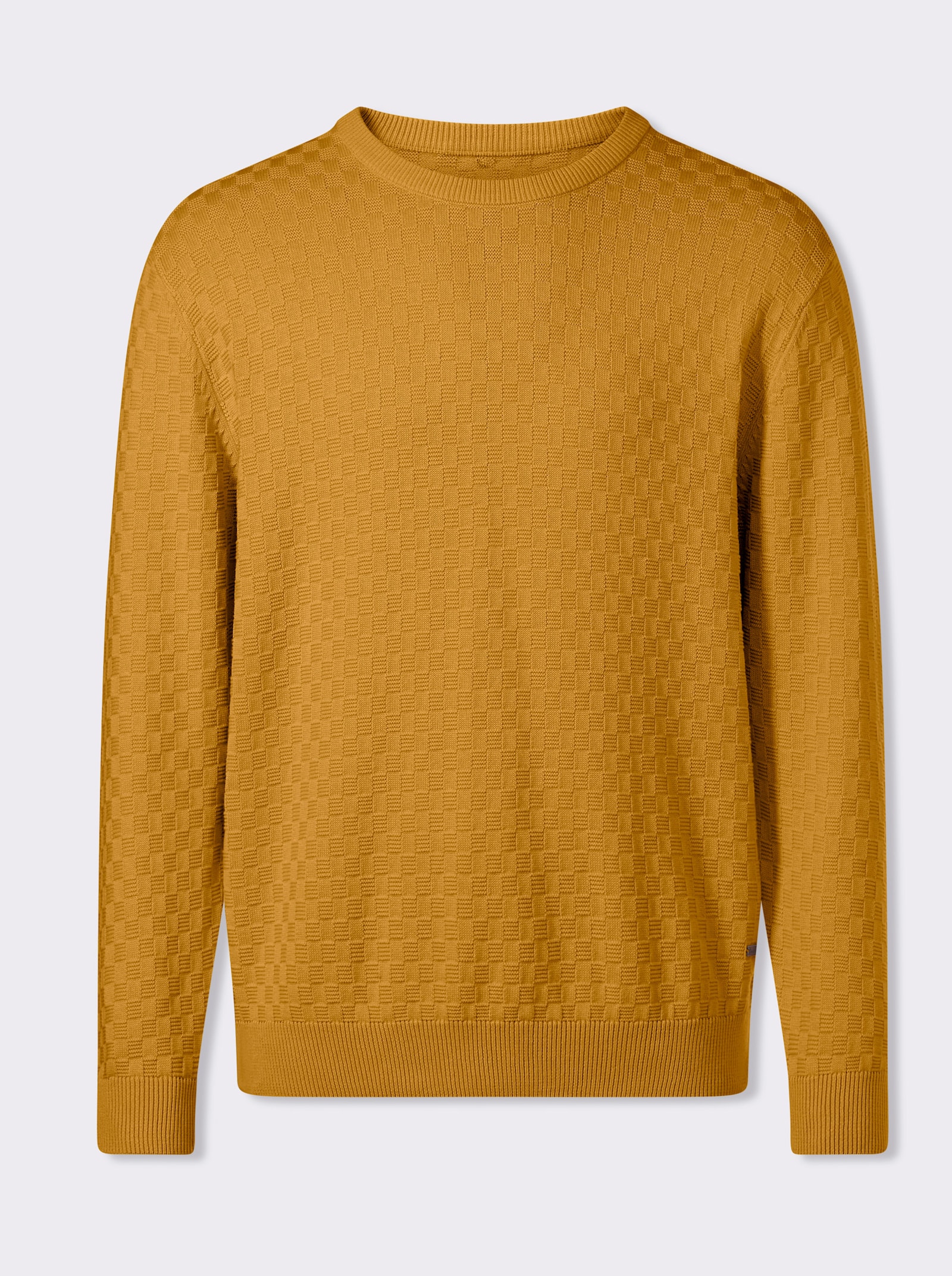 Marco Donati Rundhalspullover im Schachbrett-Muster rundum - ocker