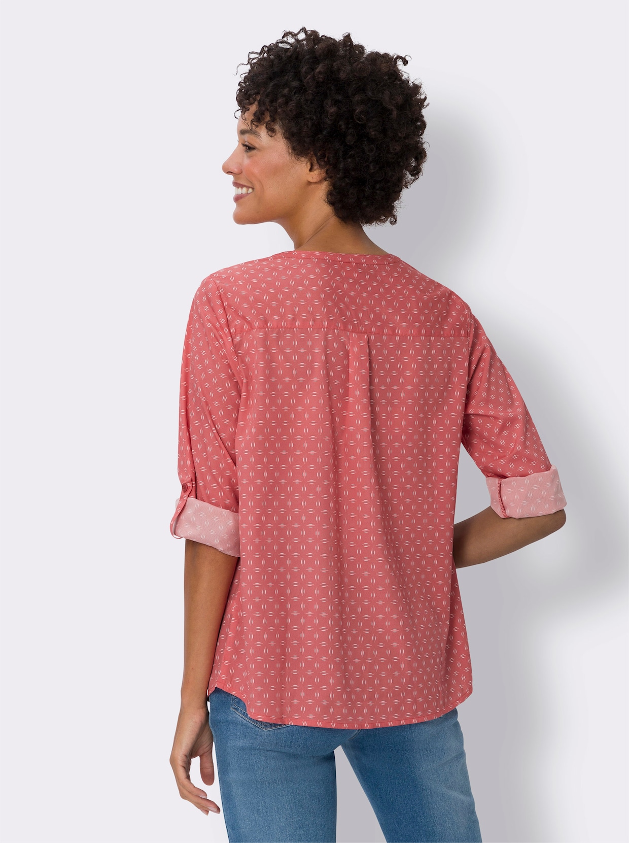 Comfortabele blouse - koraal/wit geprint