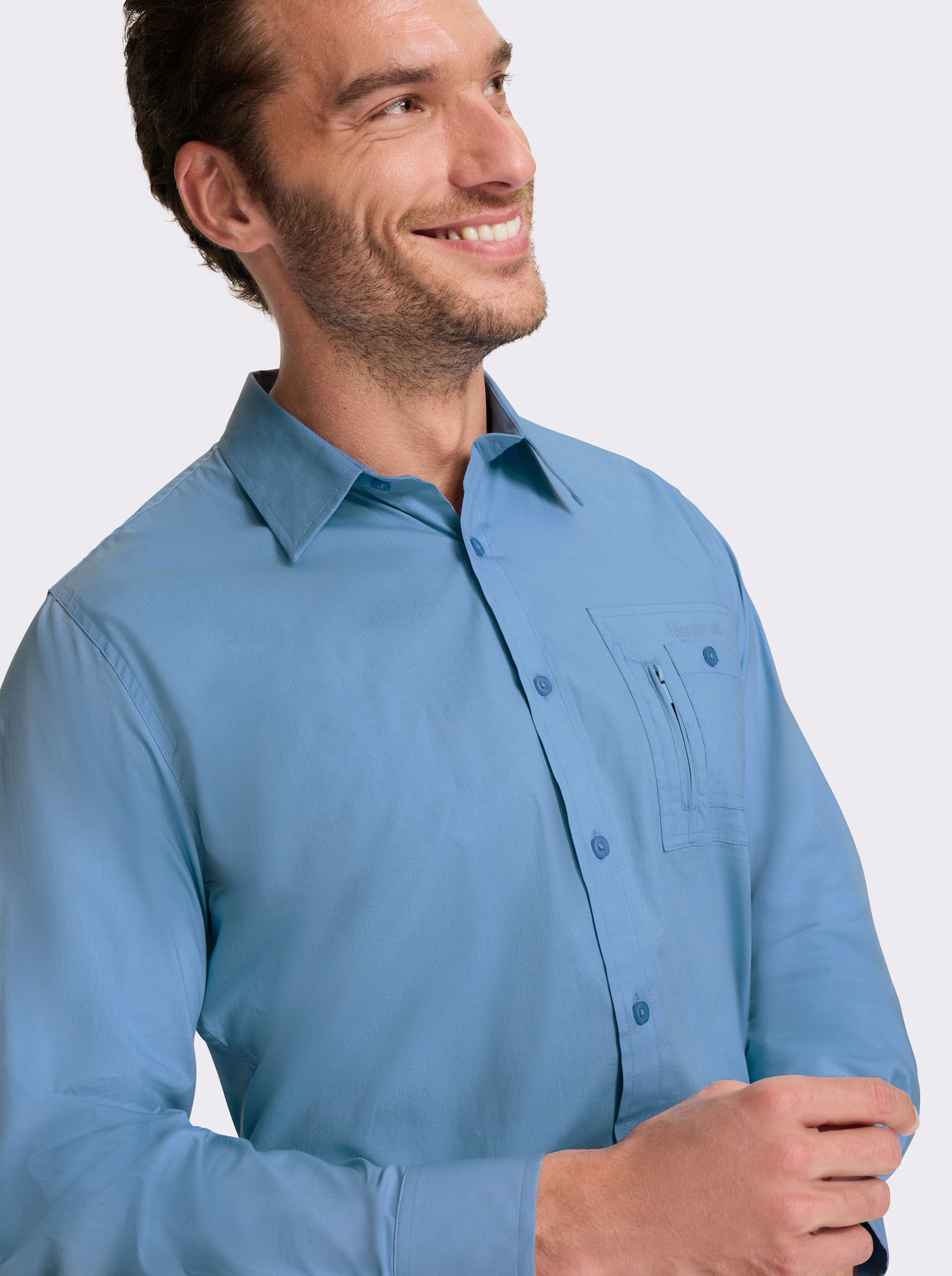 Marco Donati Langarmhemd in Popeline-Stretch - himmelblau