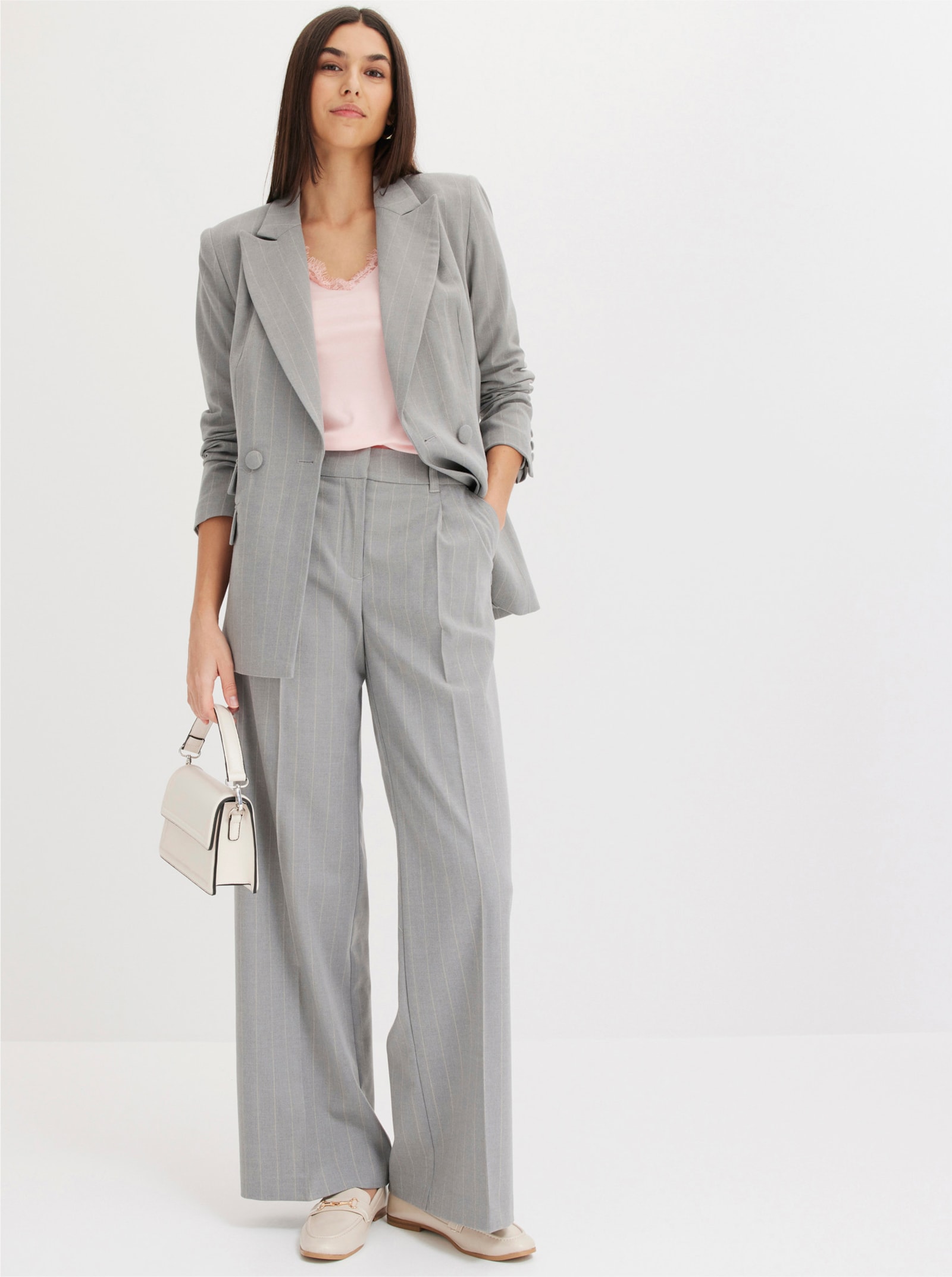 Marlene-Hose mit Nadelstreifen - steingrau-weiß-gestreift