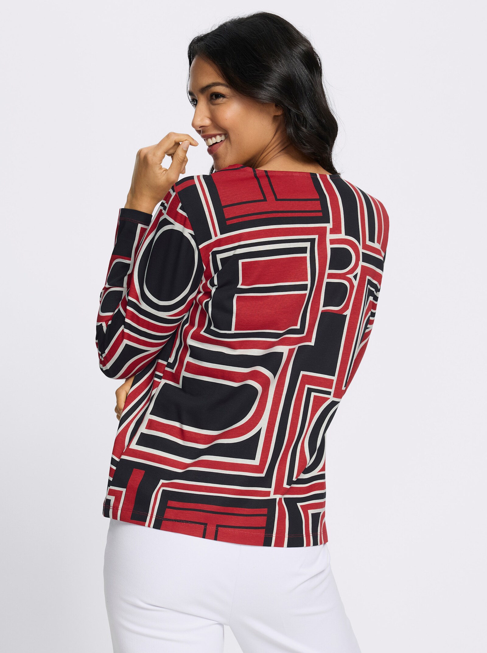 Langarmshirt mit grafischem Druck - rot-schwarz-bedruckt