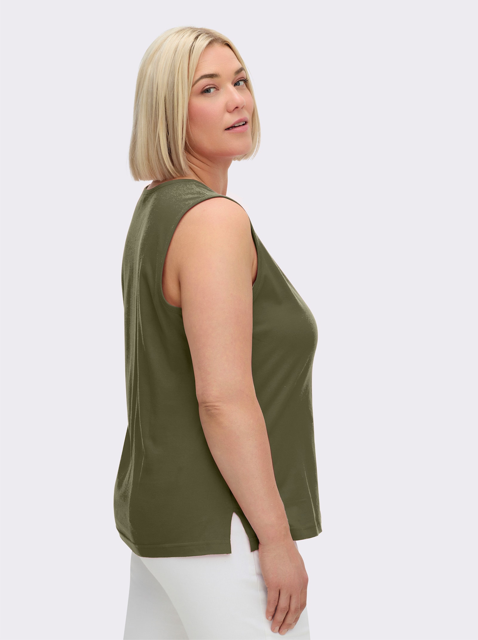 Shirttop mit Seitenschlitzen - oliv