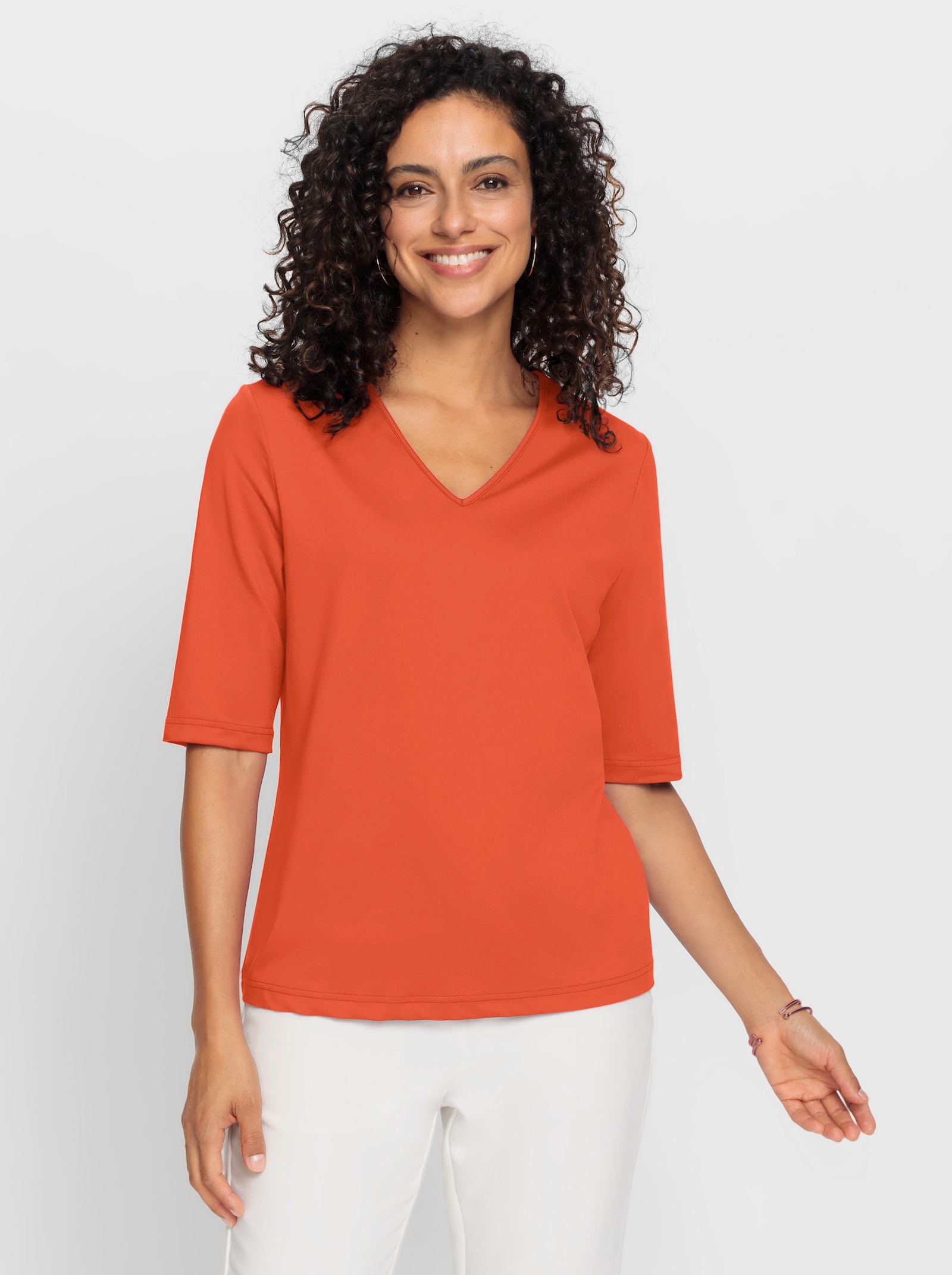 V-Shirt mit V-Ausschnitt, pflegeleicht - orange