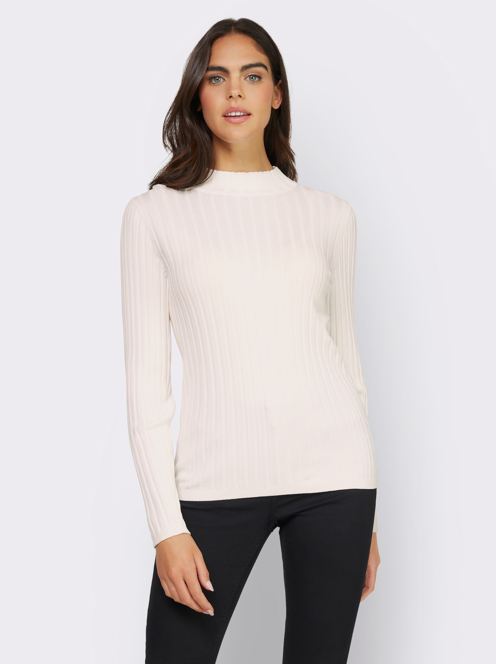 heine Stehkragenpullover mit breitem Rippenmuster - ecru