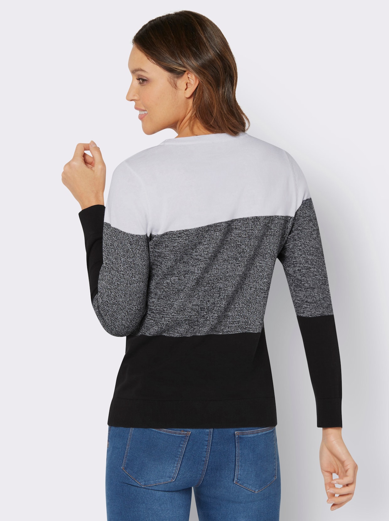 Pullover met ronde hals - wit/zwart gedessineerd